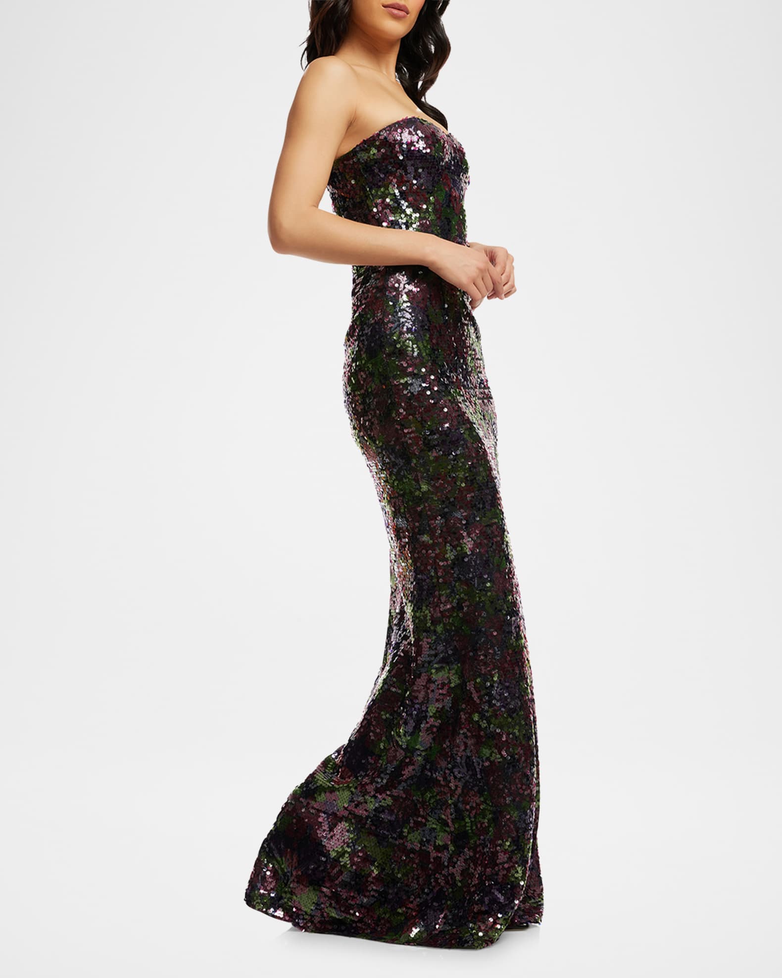 Dress the Population Black Label Sheridan Floral Print Sequin Sweetheart Gown Neiman Marcus
