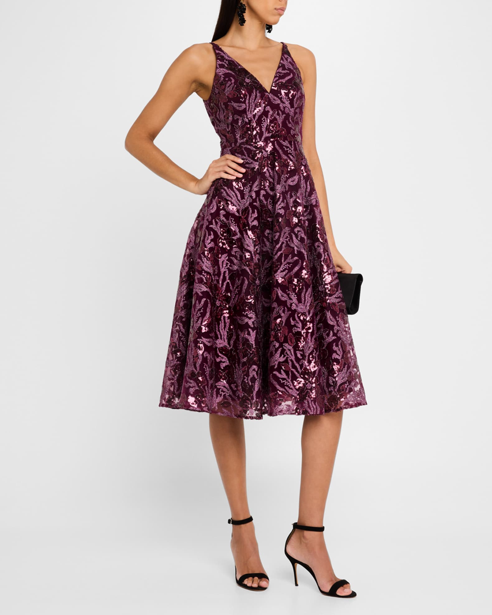 Elisa Sequin Floral Applique Midi Dress 1