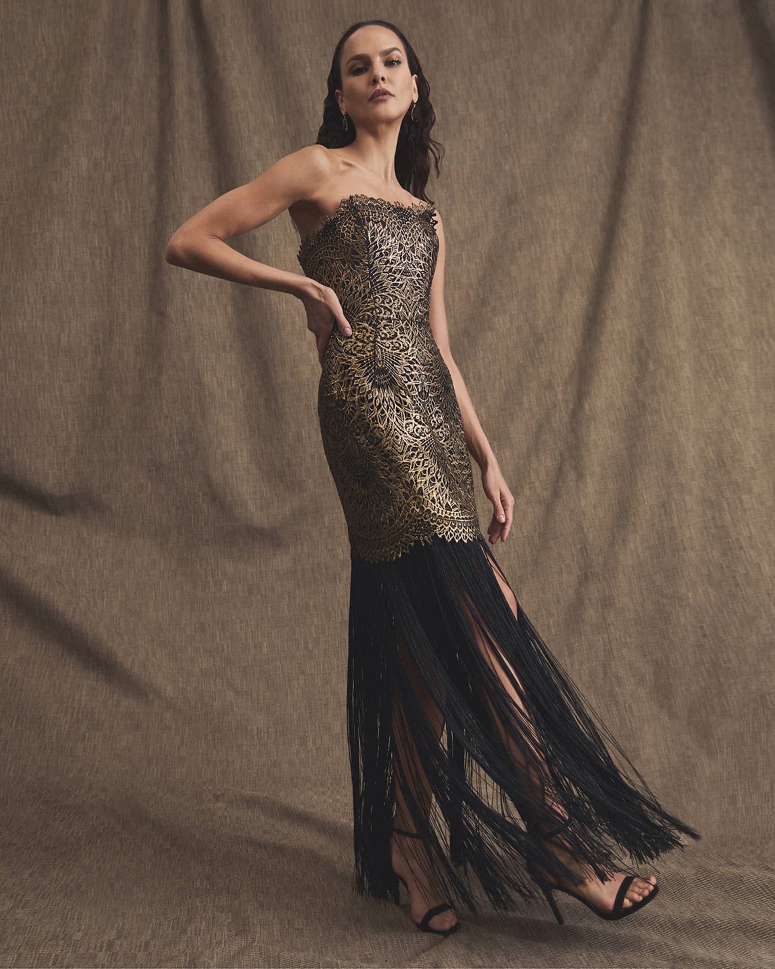 HELSI Naomi Strapless Metallic Fringe Gown | Neiman Marcus