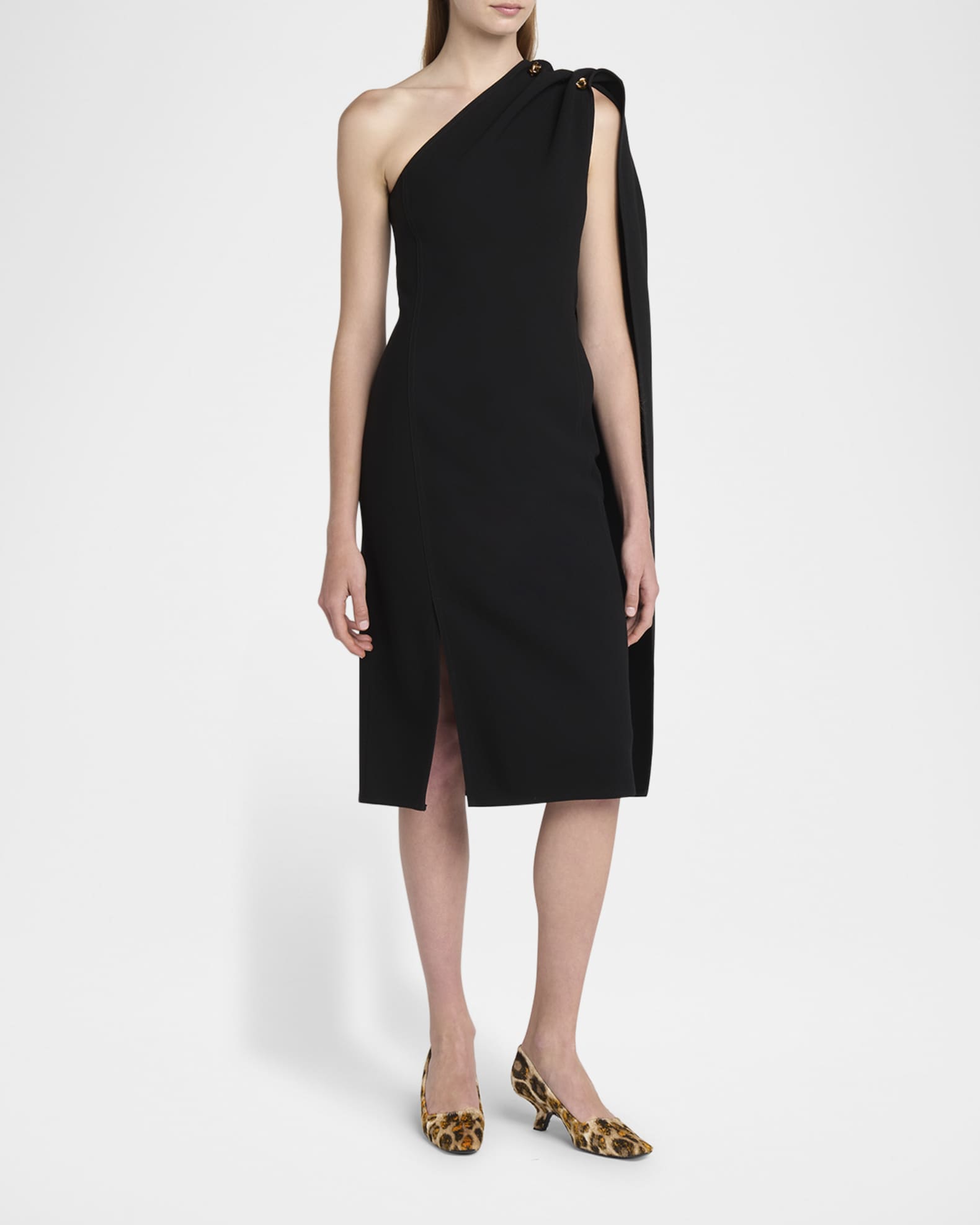 Bottega Veneta One-Shoulder Drape Slit Dress | Neiman Marcus