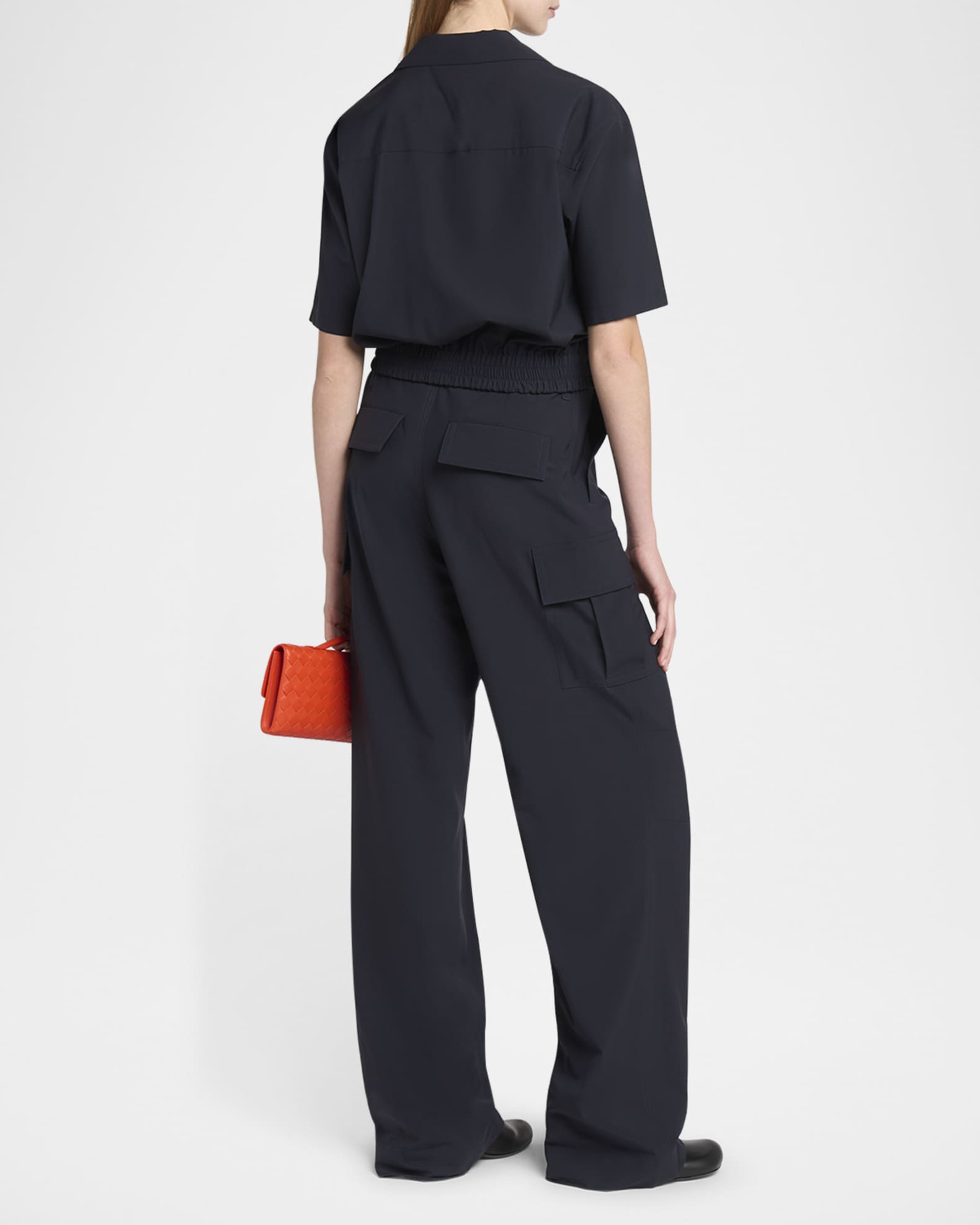 Bottega Veneta Short Sleeve Elastic Hem Cropped Wool Shirt
