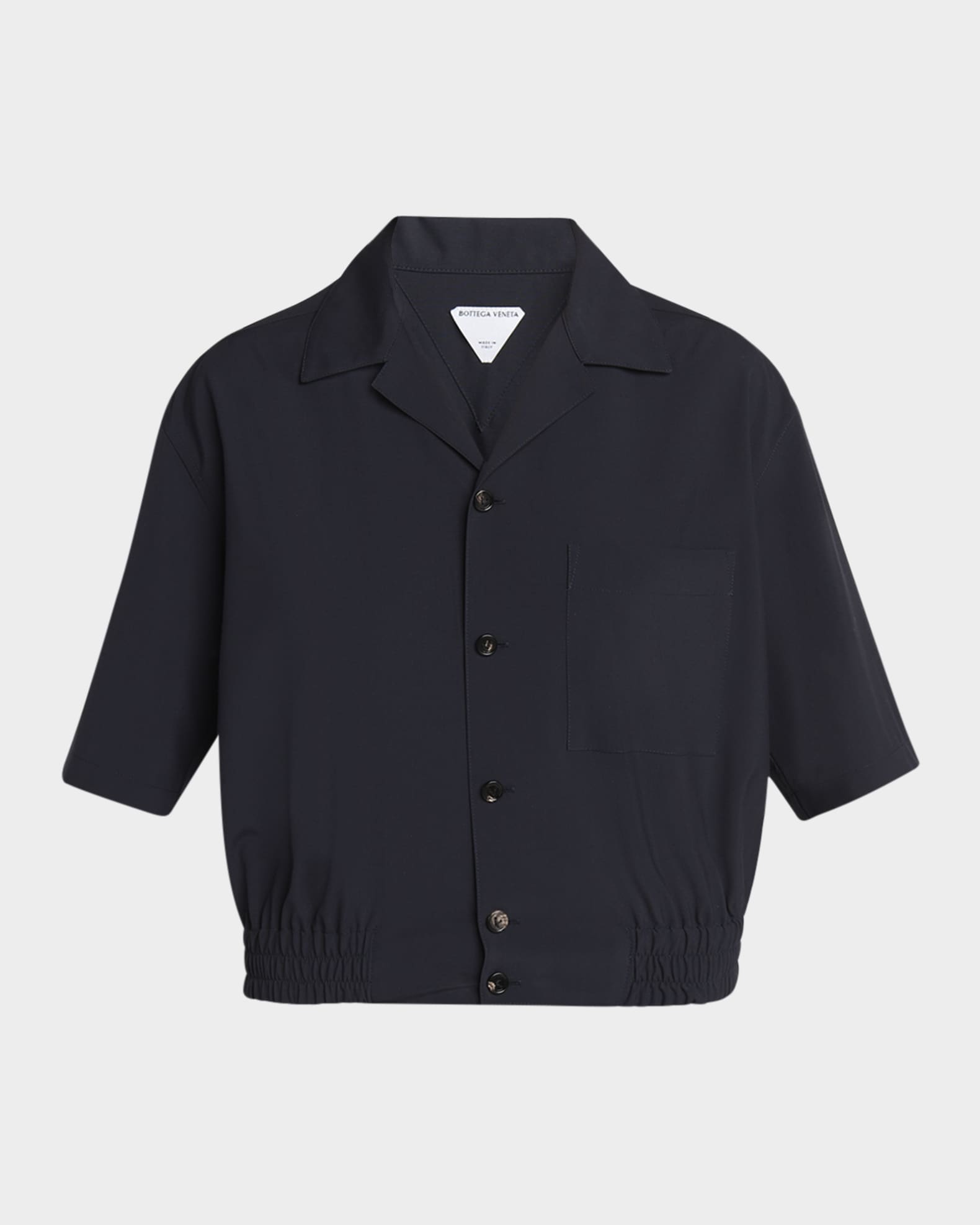 Bottega Veneta Short Sleeve Elastic Hem Cropped Wool Shirt