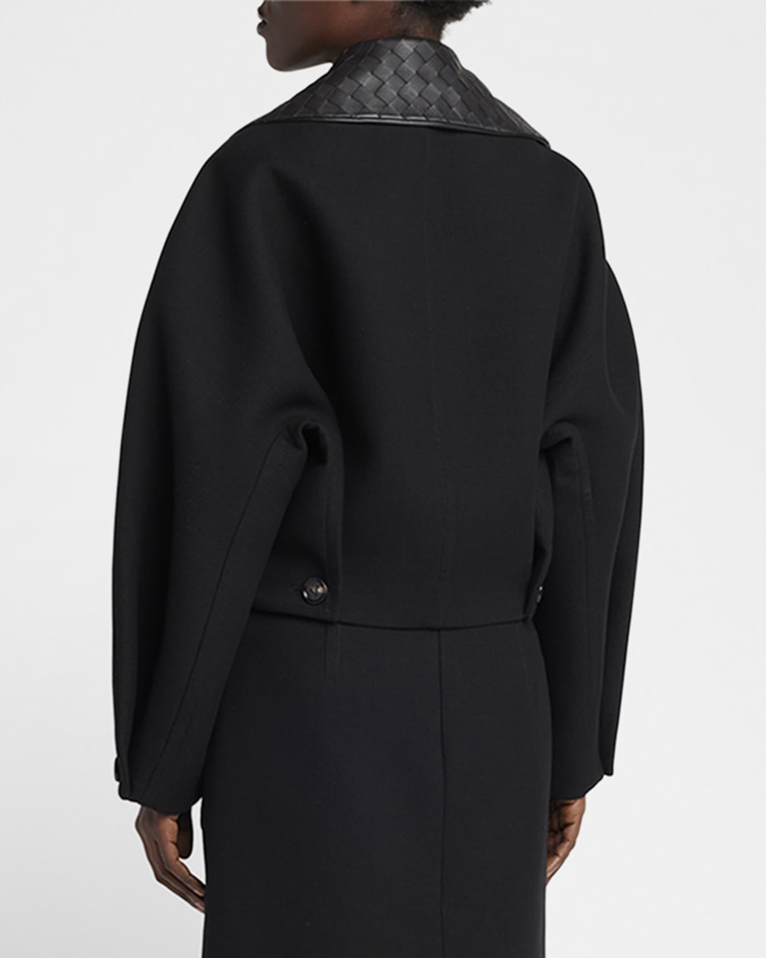 Bottega Veneta Intrecciato Collar Wide-Sleeve Cotton Jacket | Neiman Marcus