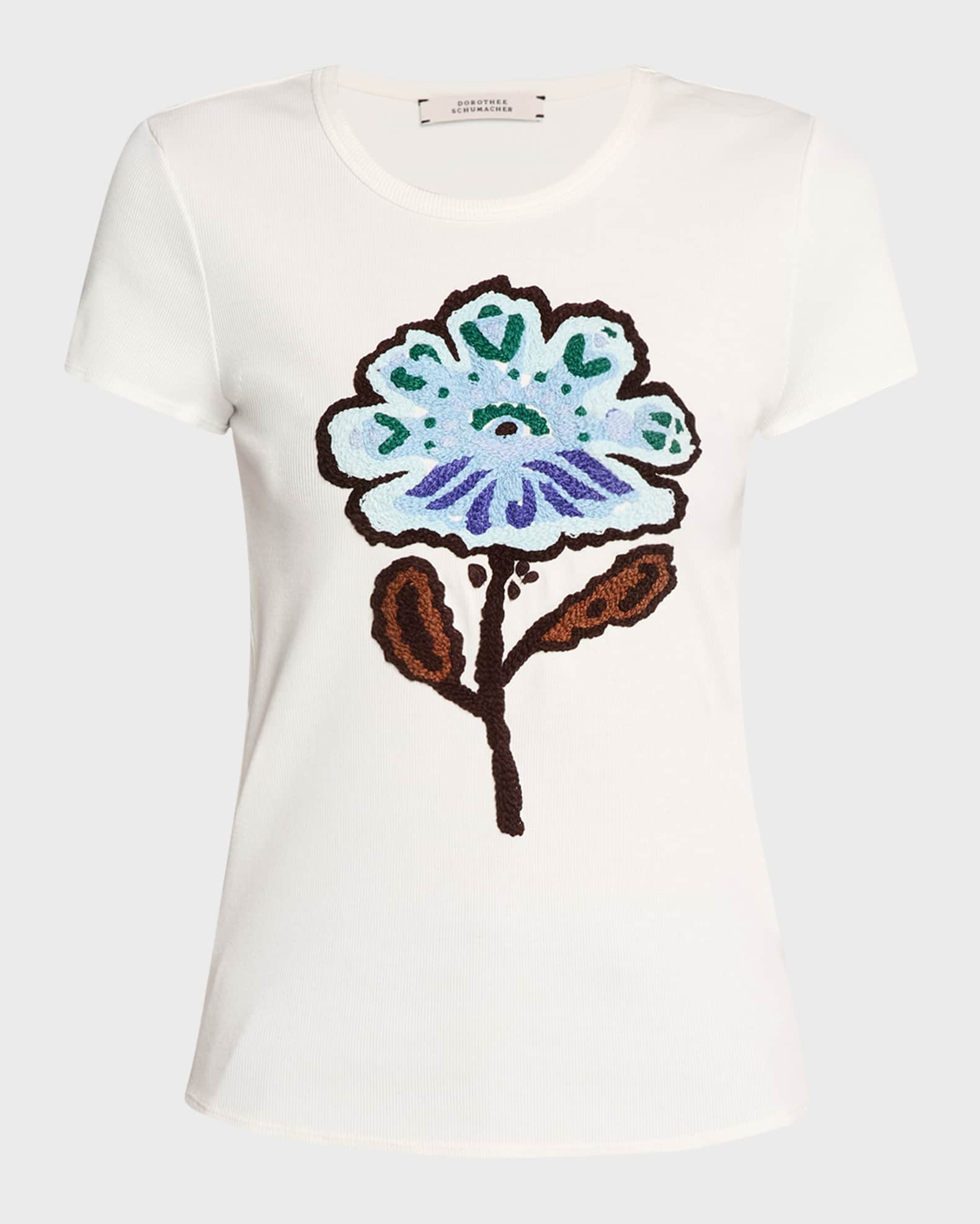 Powerful Flower Embroidered Crewneck Shirt 0