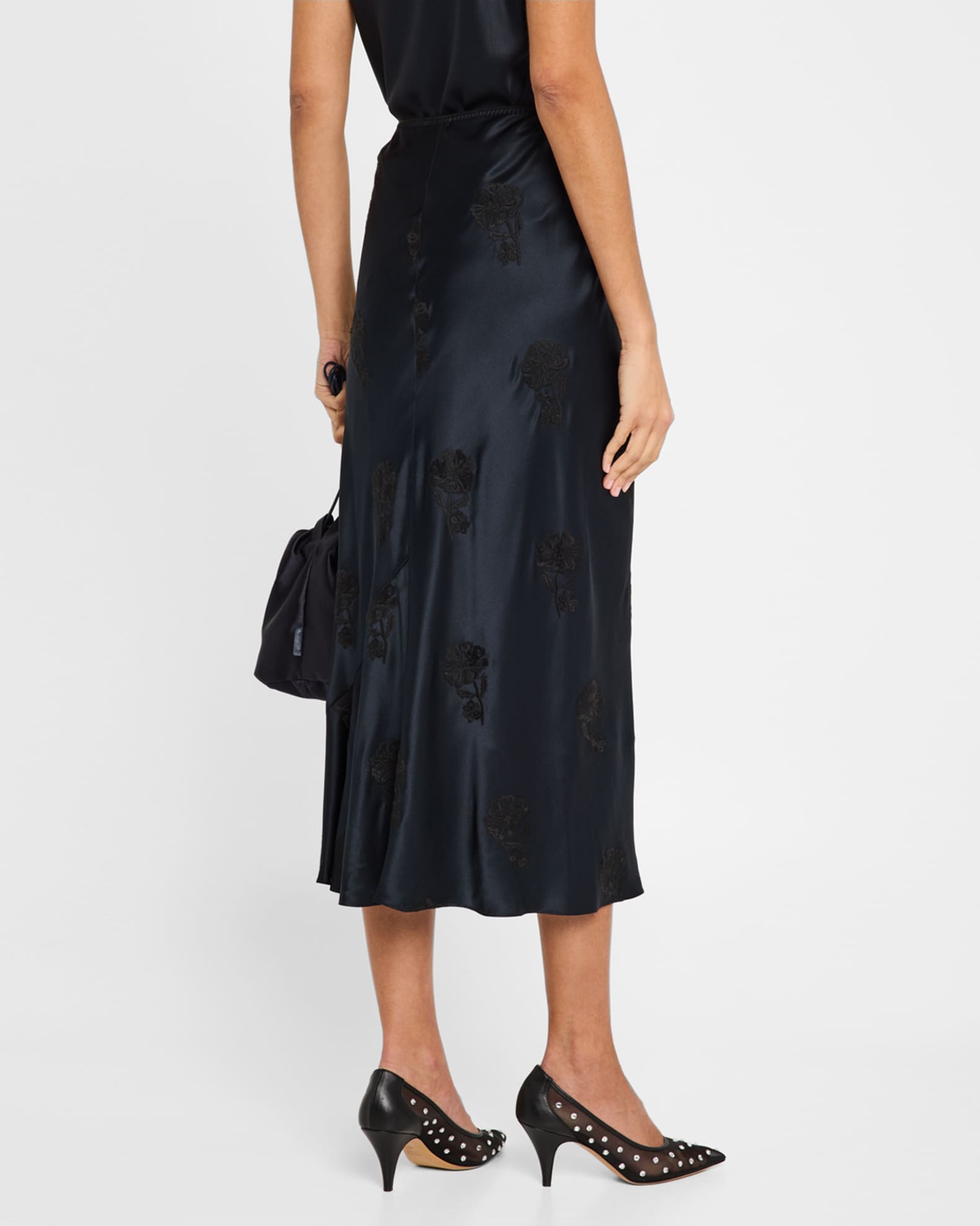 Sense Of Shine II Embroidered Satin Midi Skirt