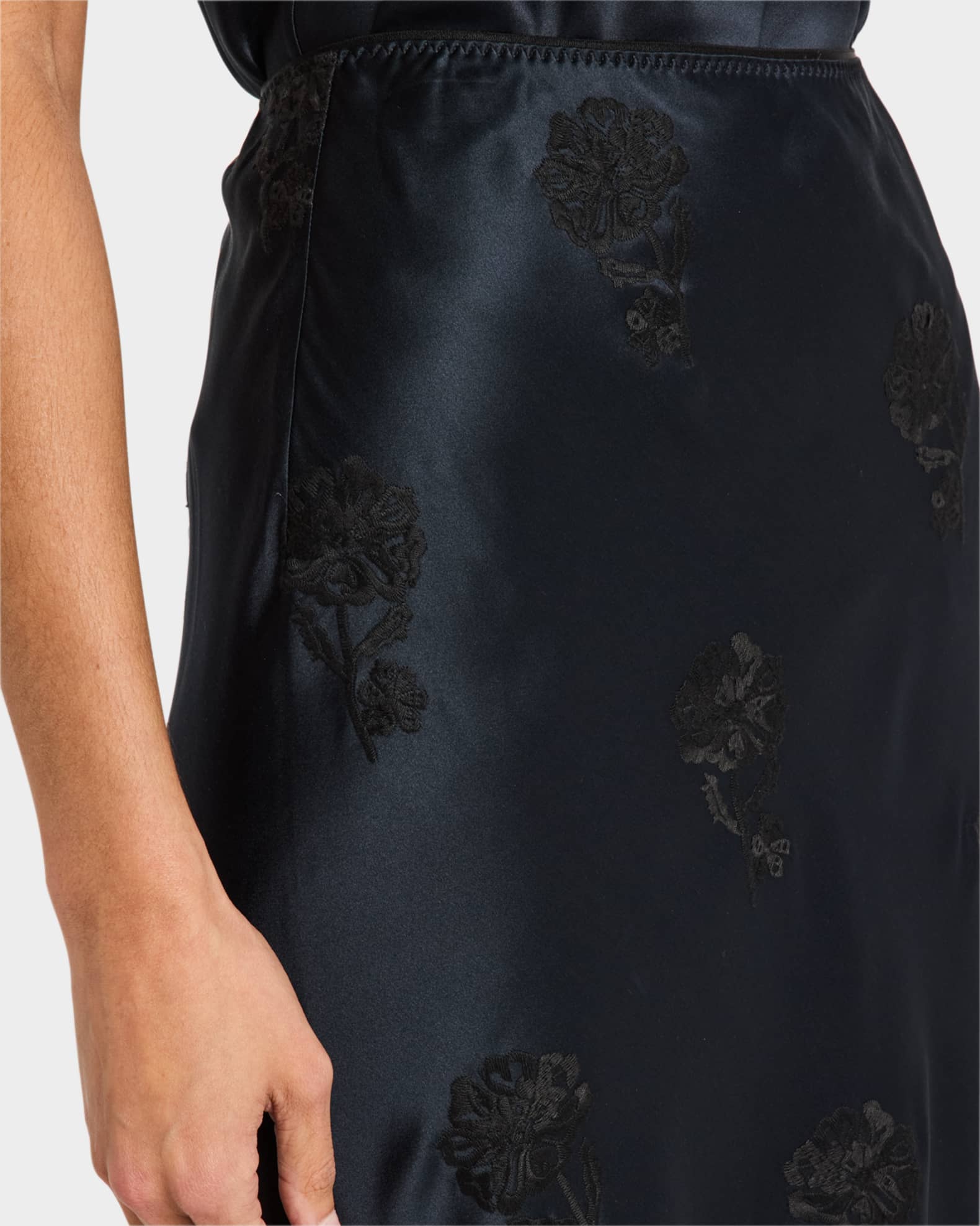 Sense Of Shine II Embroidered Satin Midi Skirt