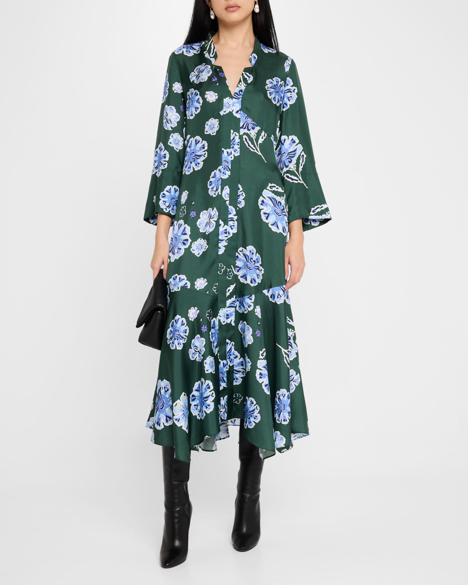 Big Garden Floral-Print Silk Twill Midi Dress 1