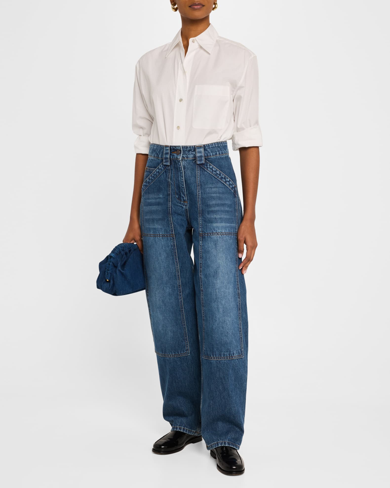 High-Rise Barrel-Leg Denim Pants 1
