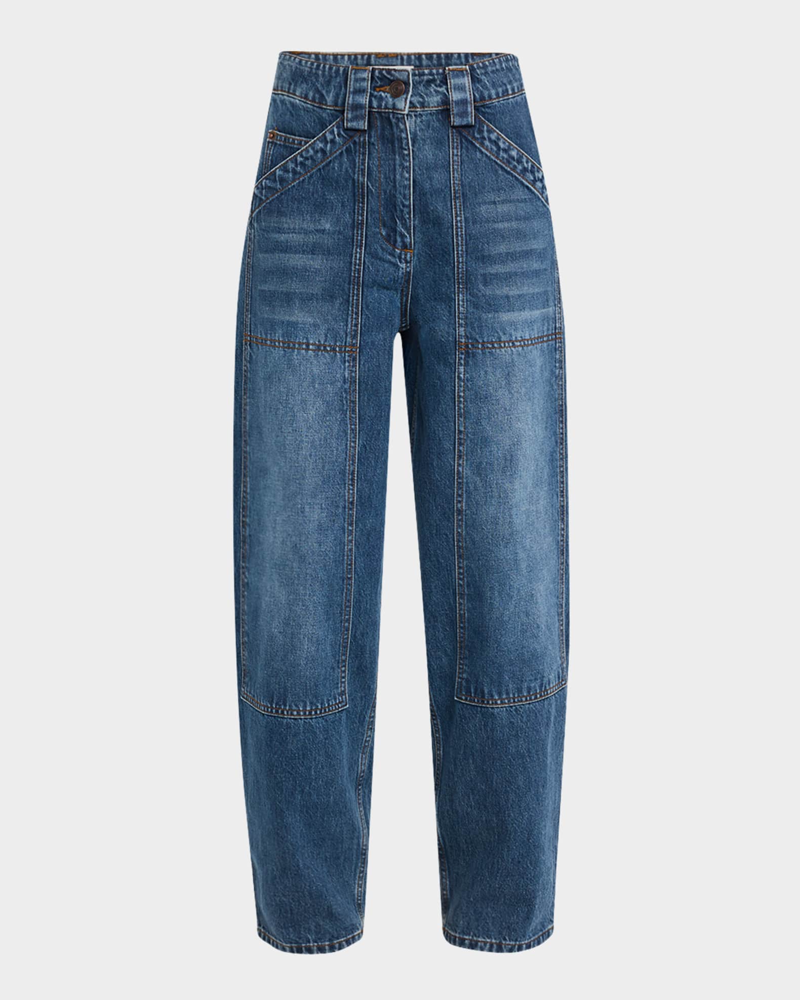 High-Rise Barrel-Leg Denim Pants 0