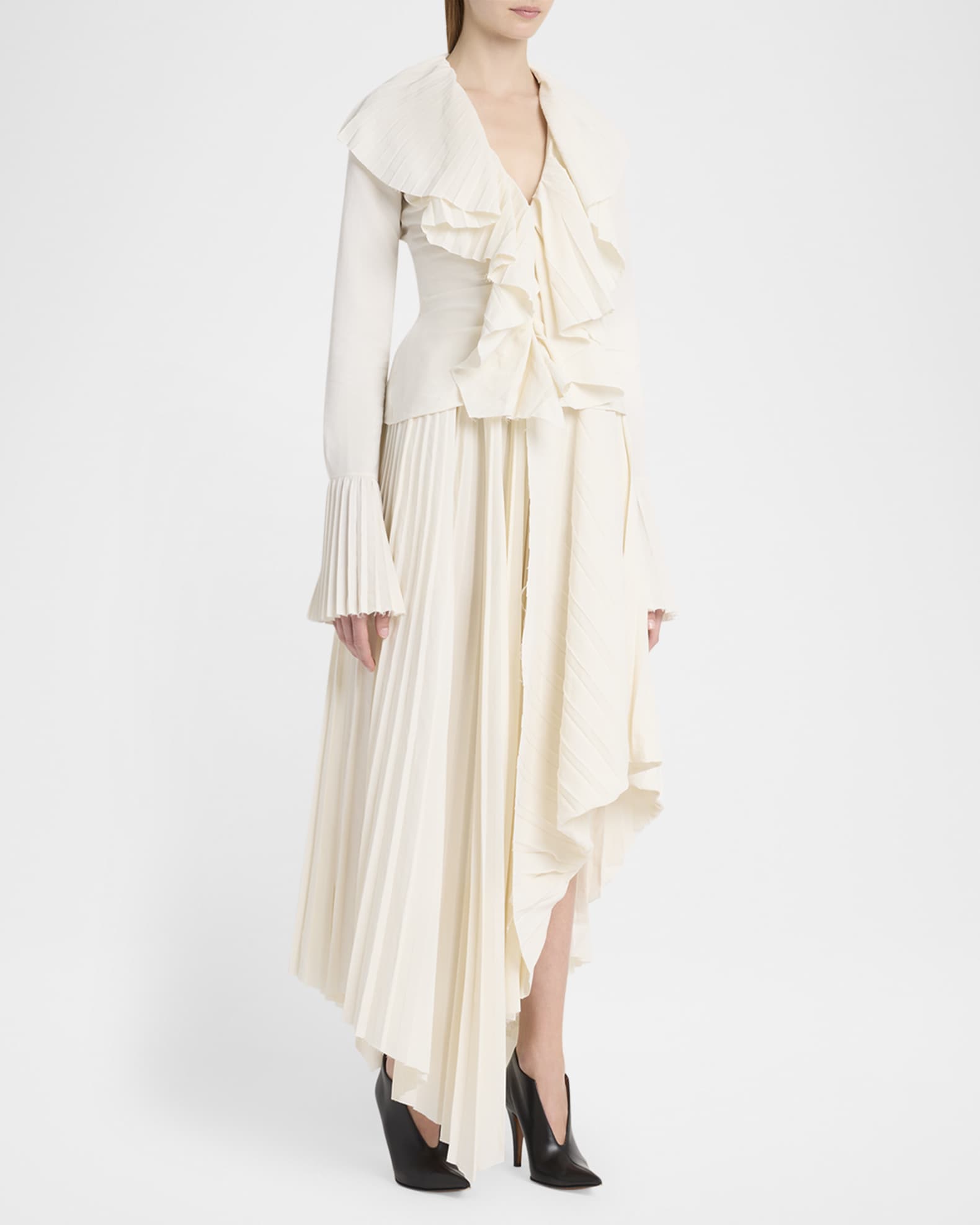 Pleated Asymmetric Ruffle Skirt