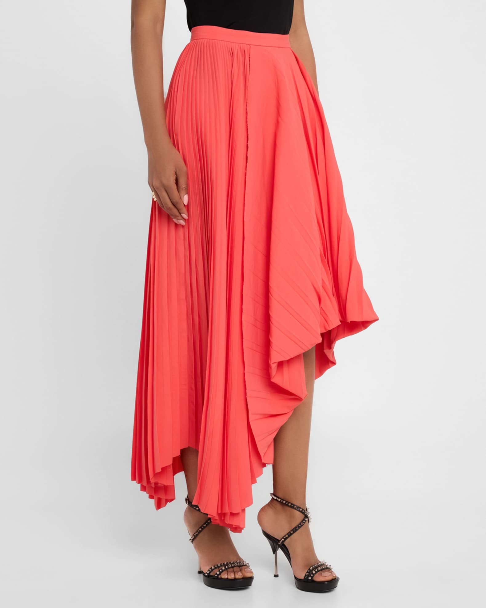 McQueen Pleated Asymmetric Draped Midi Skirt | Neiman Marcus
