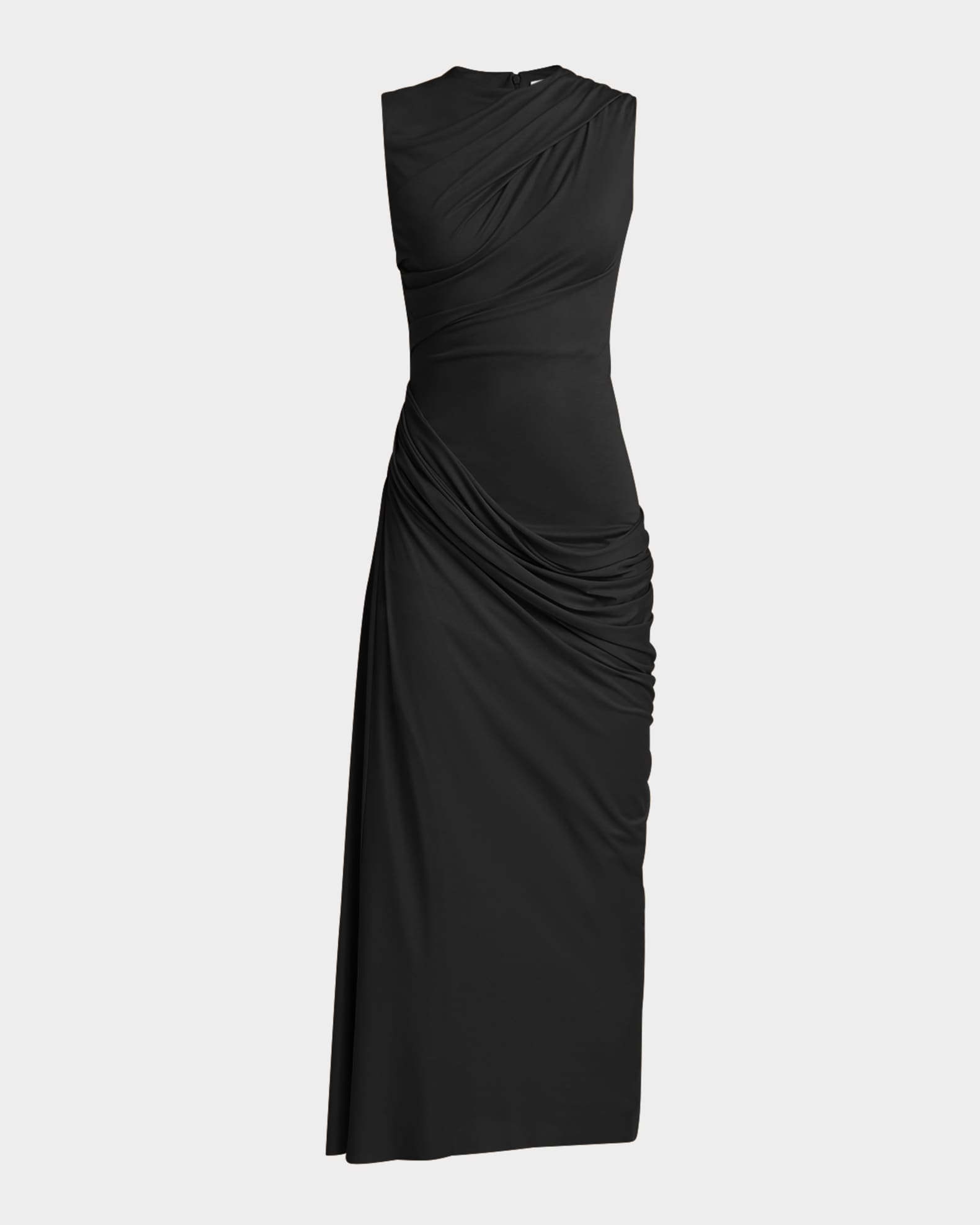 Sleeveless Draped Silk Jersey Midi Dress