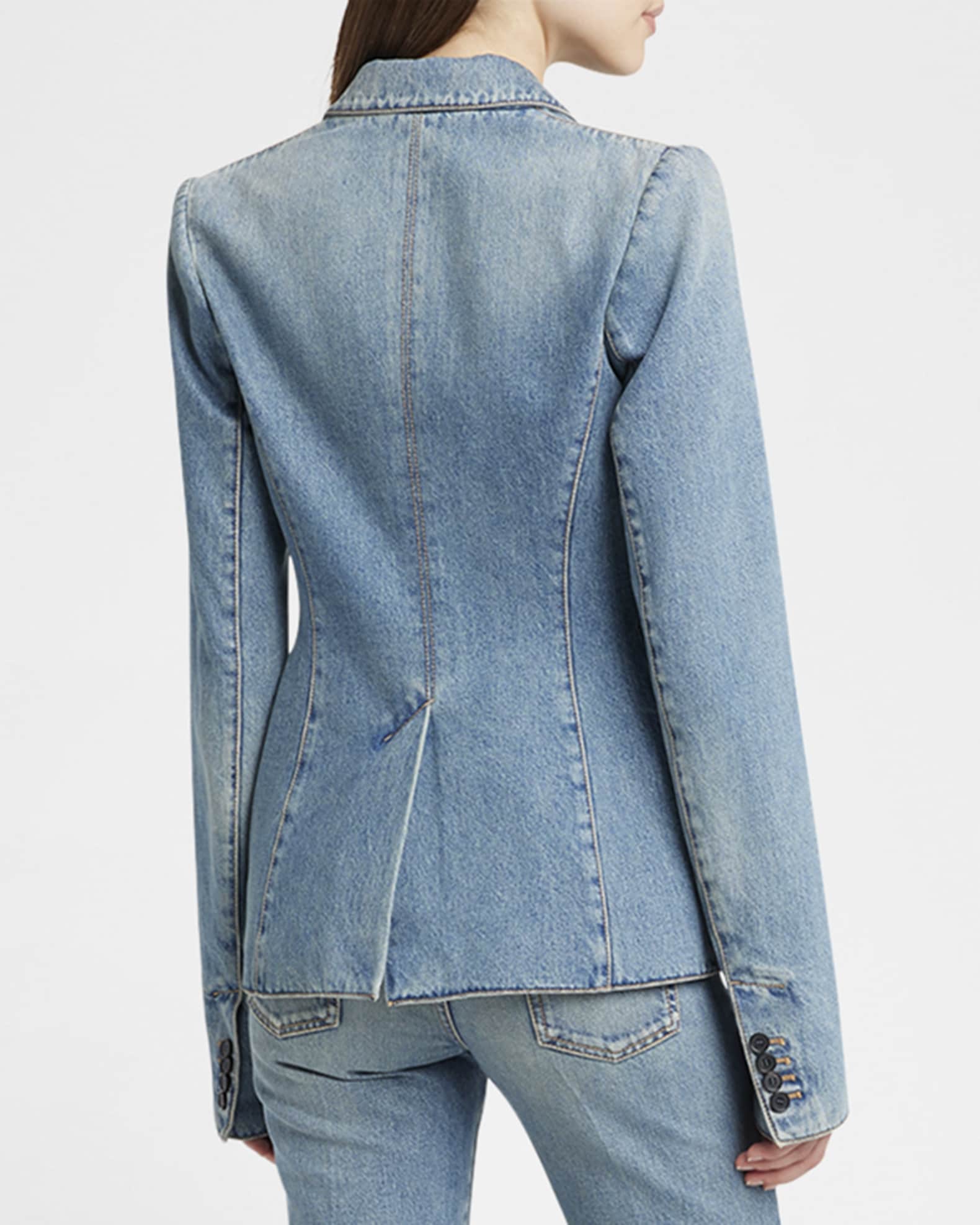 McQueen Light-Wash Denim Single-Breasted Blazer | Neiman Marcus