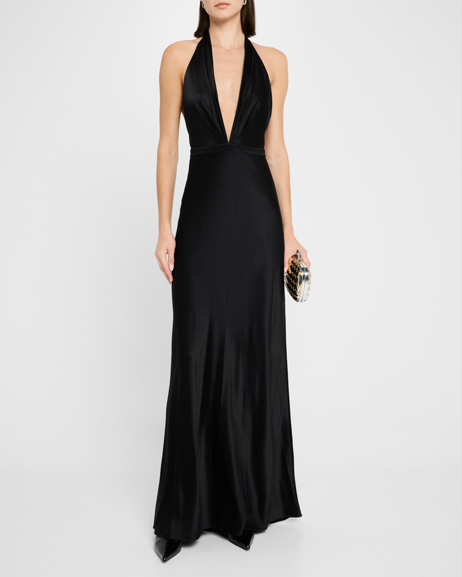 Essy Plunging Halter Silk Gown 1