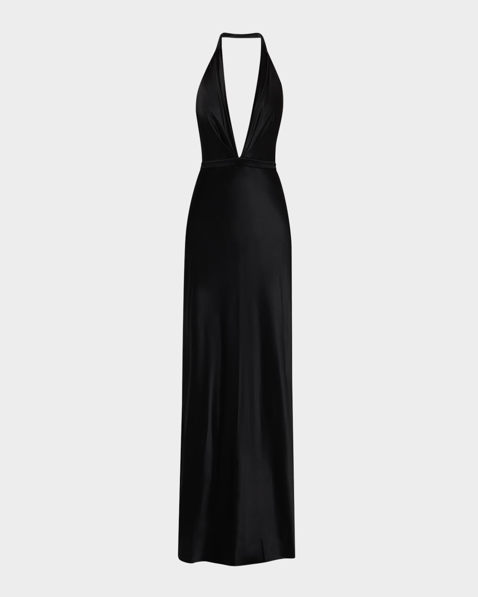 Essy Plunging Halter Silk Gown 0