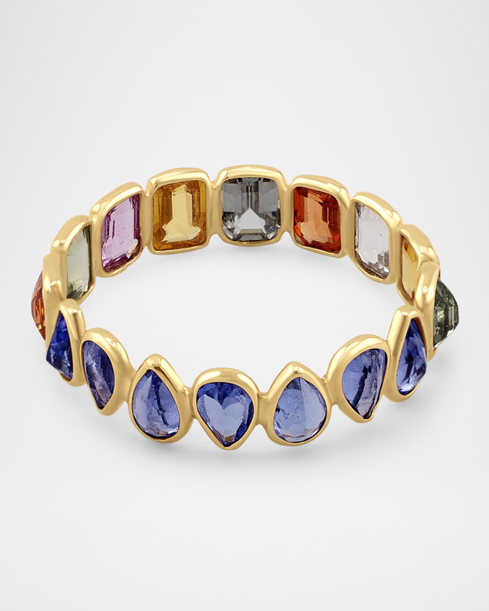 14K Yellow Gold Two-Sided Rainbow Sapphire Bezel Ring, Size 7 0