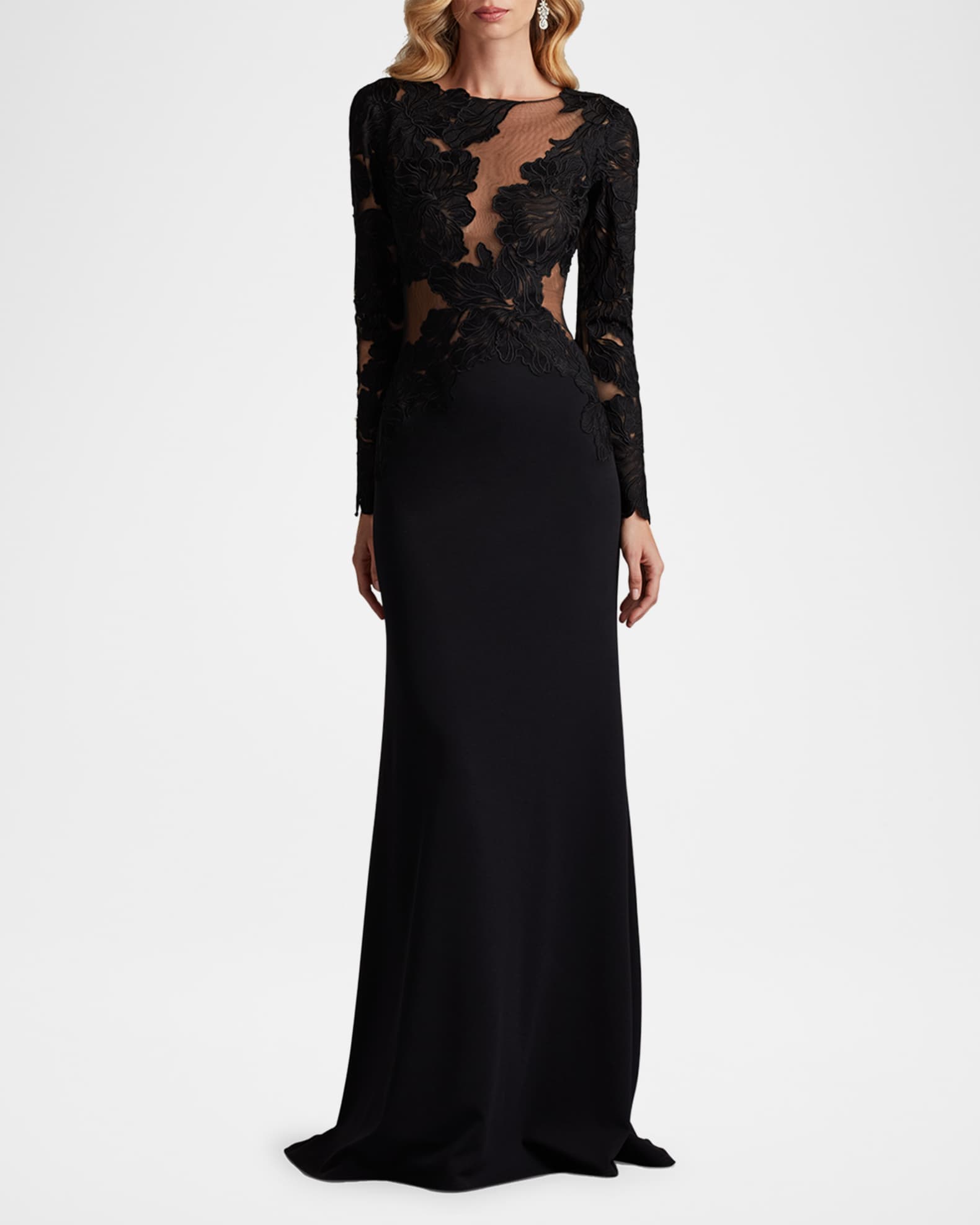 Tadashi Shoji Embroidered Floral Illusion Gown | Neiman Marcus