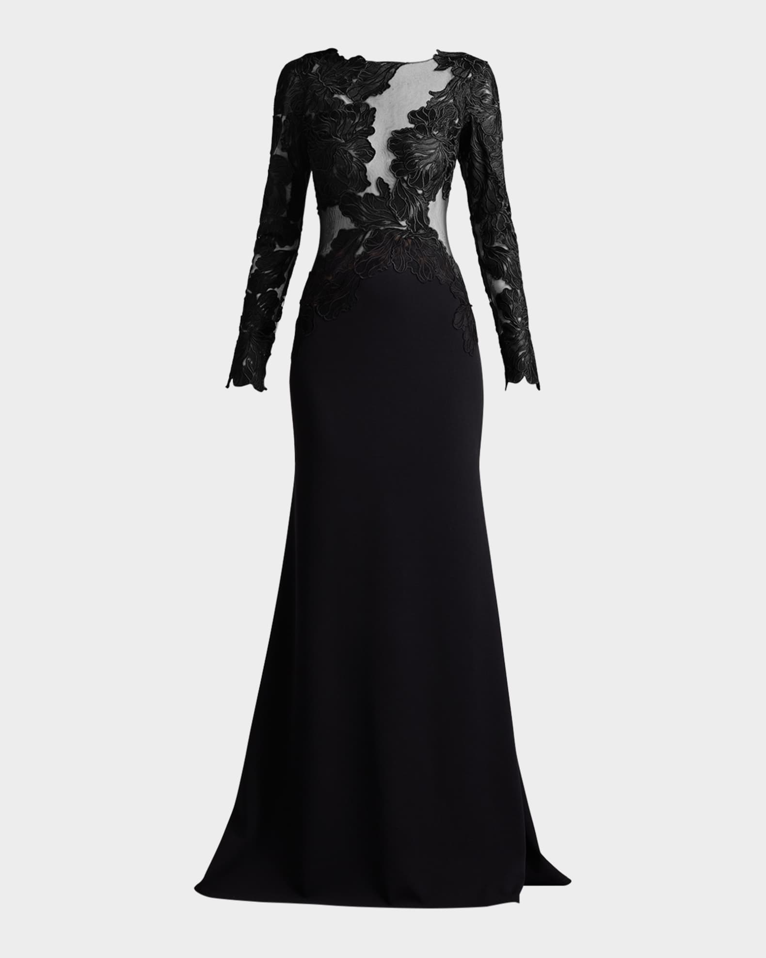 Embroidered Floral Illusion Gown 0