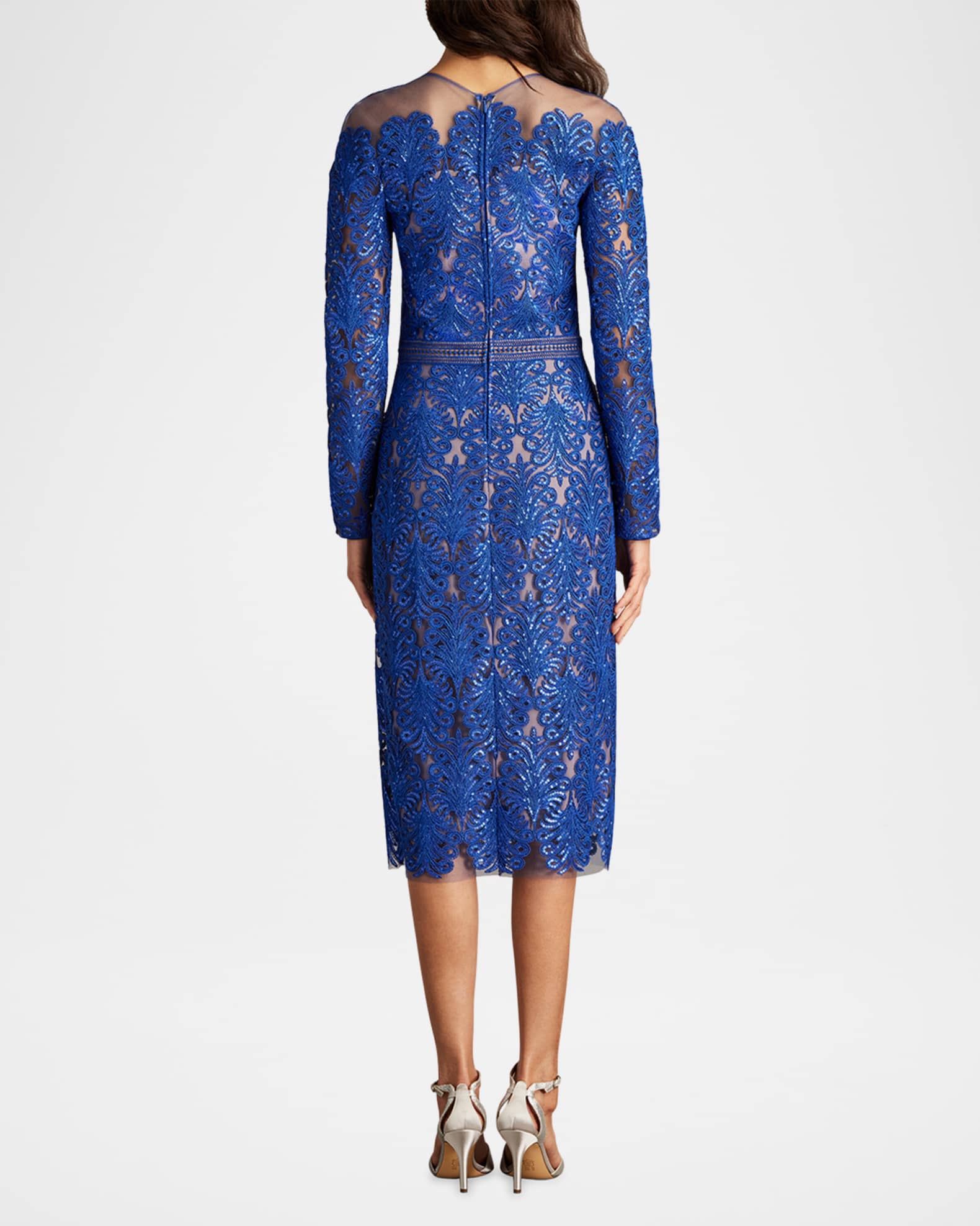 Tadashi Shoji Sequin Illusion Lace Midi Sheath Dress