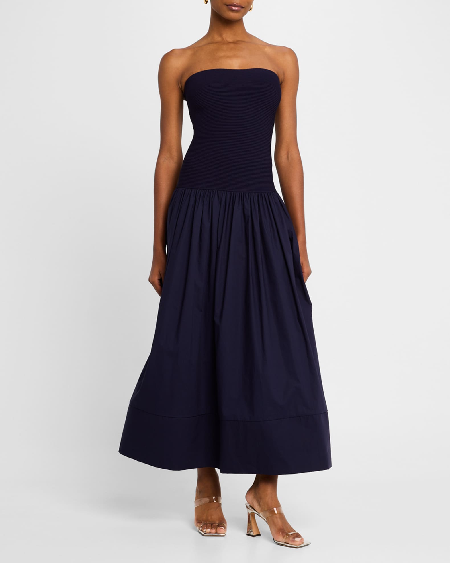 Glasbury Strapless Drop-Waist Midi Dress