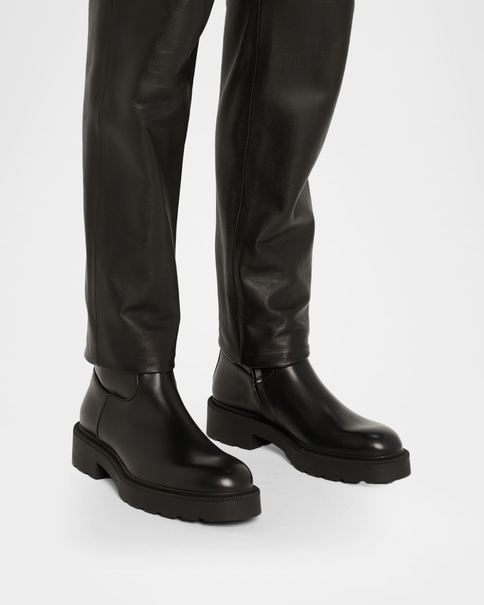 THE ROW Leather Short Moto Boots | Neiman Marcus