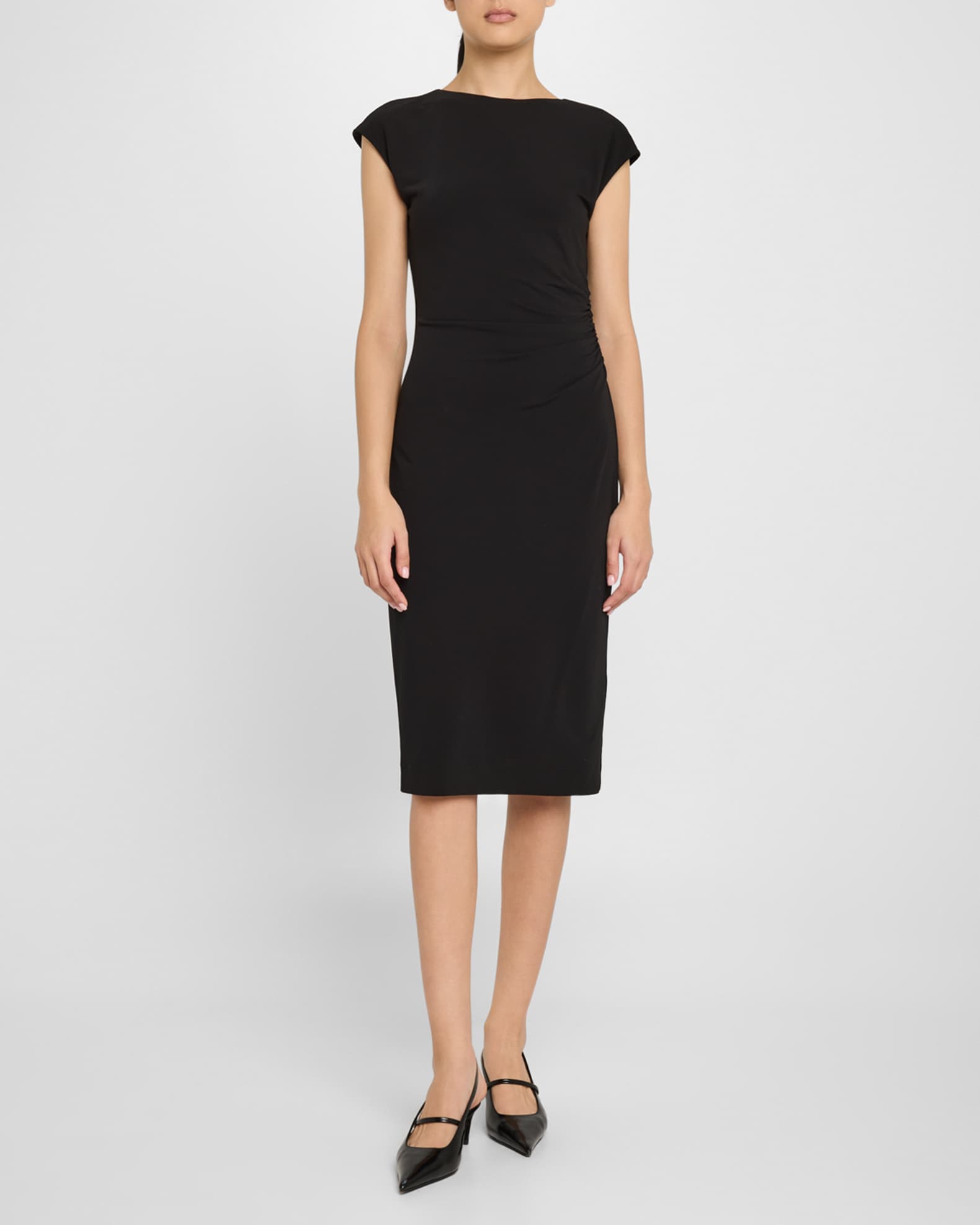 Ruched Boat-Neck Knee-Length Jersey Dress 1