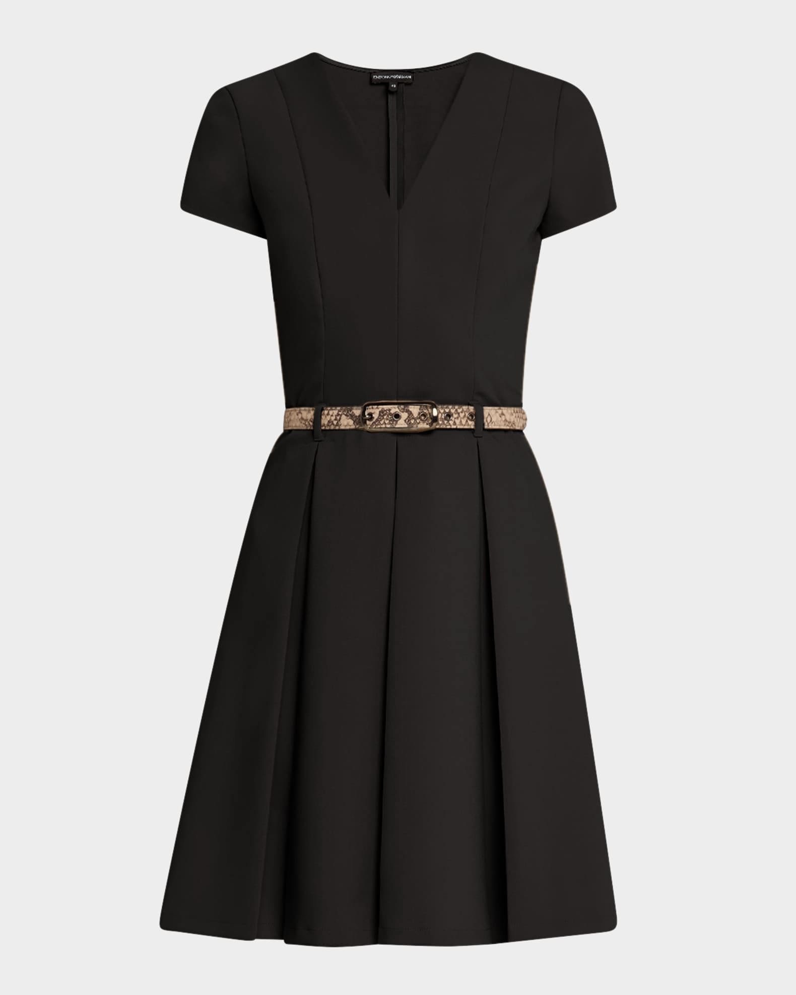 Emporio Armani Emma Belted Pleated A-Line Mini Dress