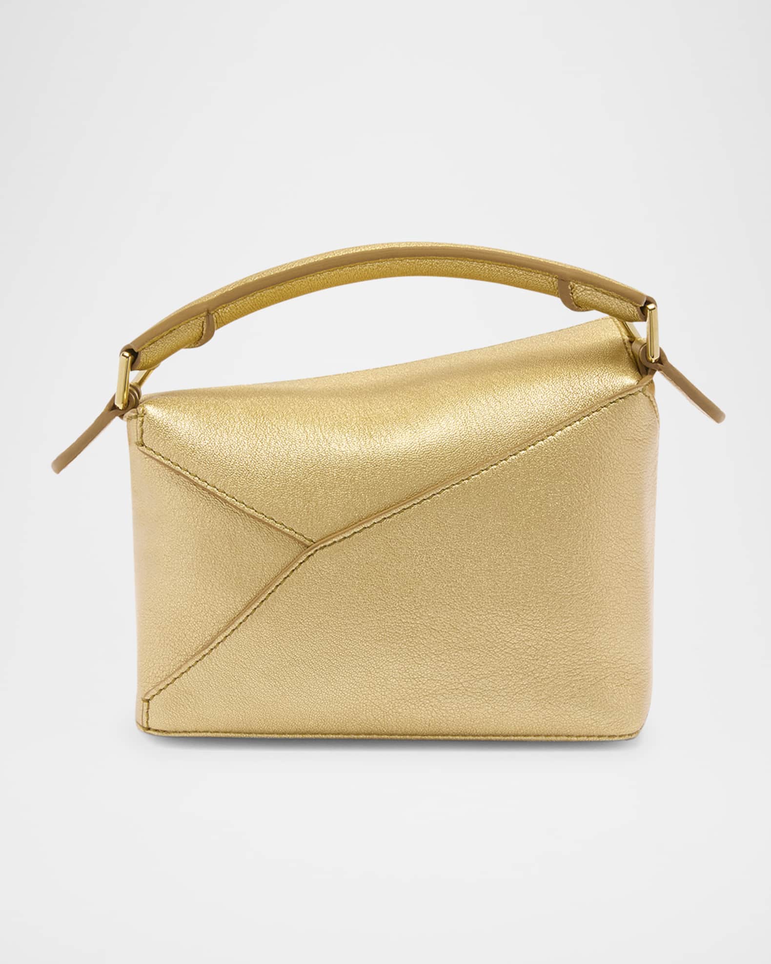Loewe Puzzle Edge Mini Top-Handle Bag in Metallic Leather