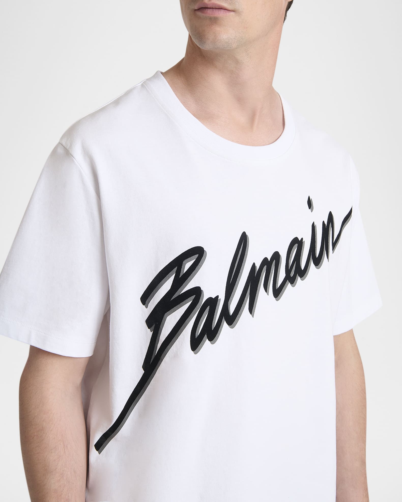 Balmain Men's Flocked Script T-Shirt | Neiman Marcus