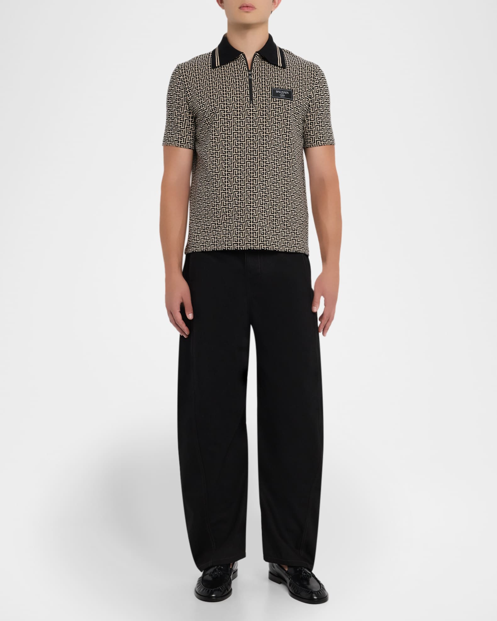 Men's Monogram Couture-Label Quarter-Zip Polo Shirt 1