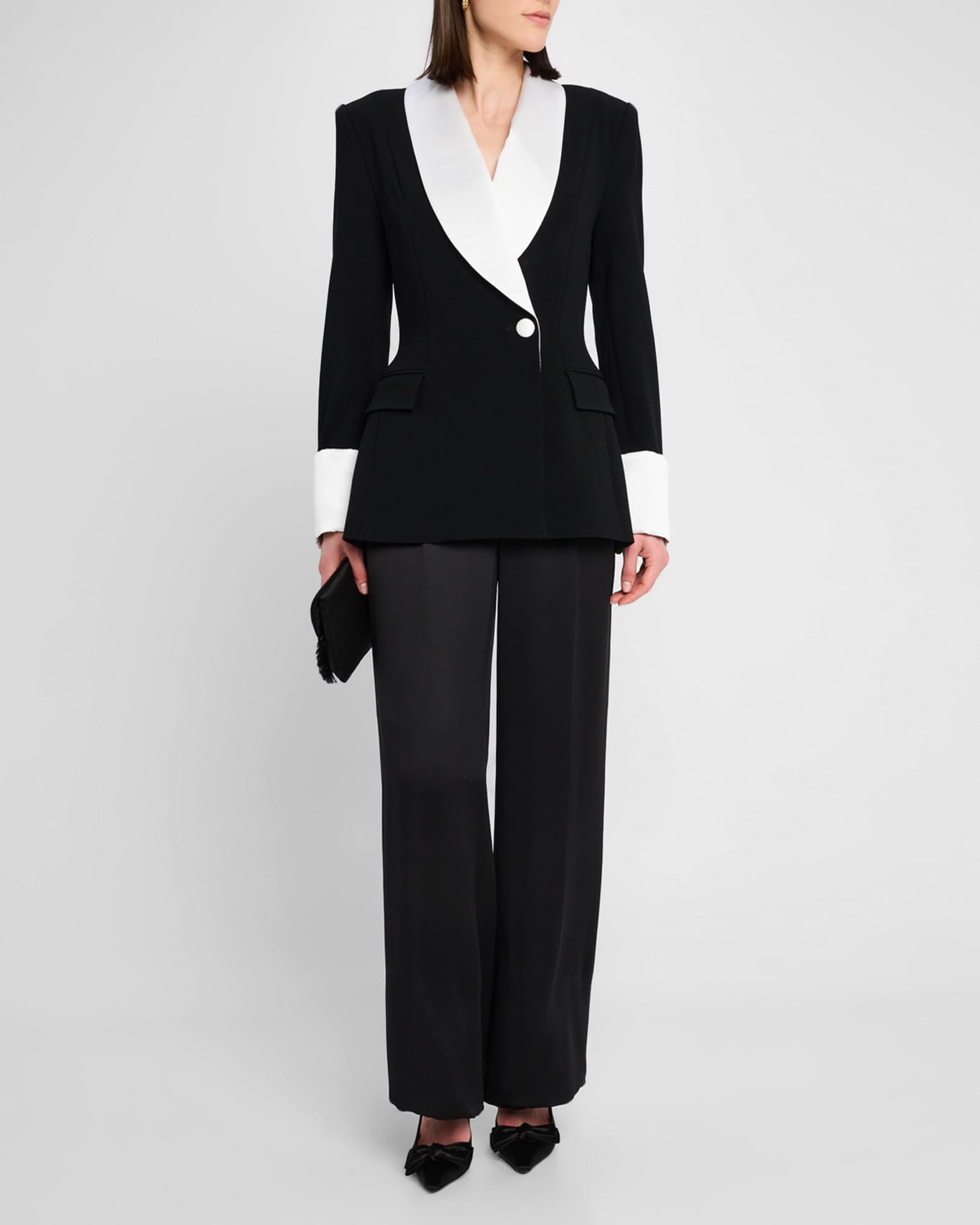 Silk Shawl-Lapel Combo Double-Breasted Blazer 1