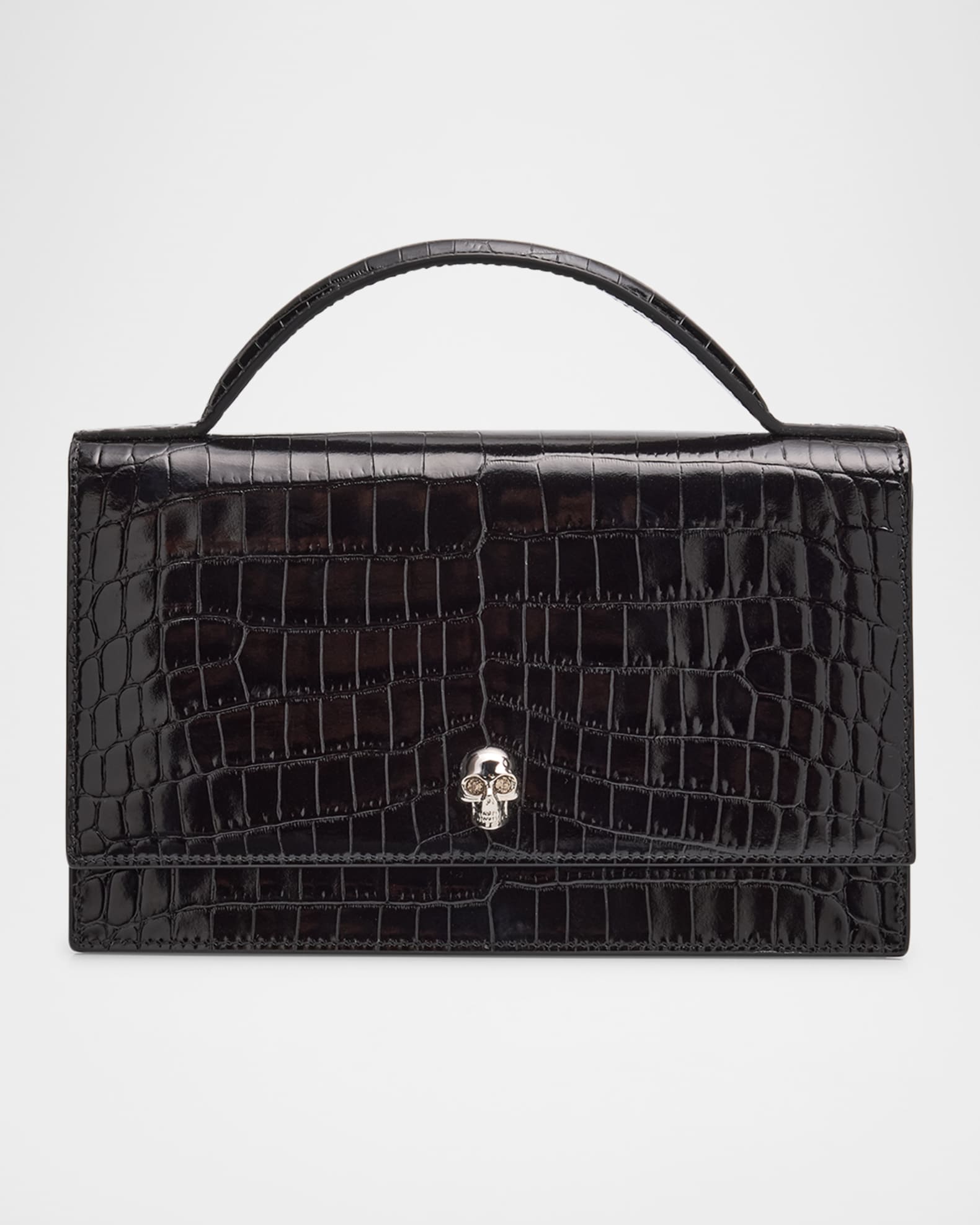 Medium Skull Croc-Embossed Leather Top-Handle Bag 0