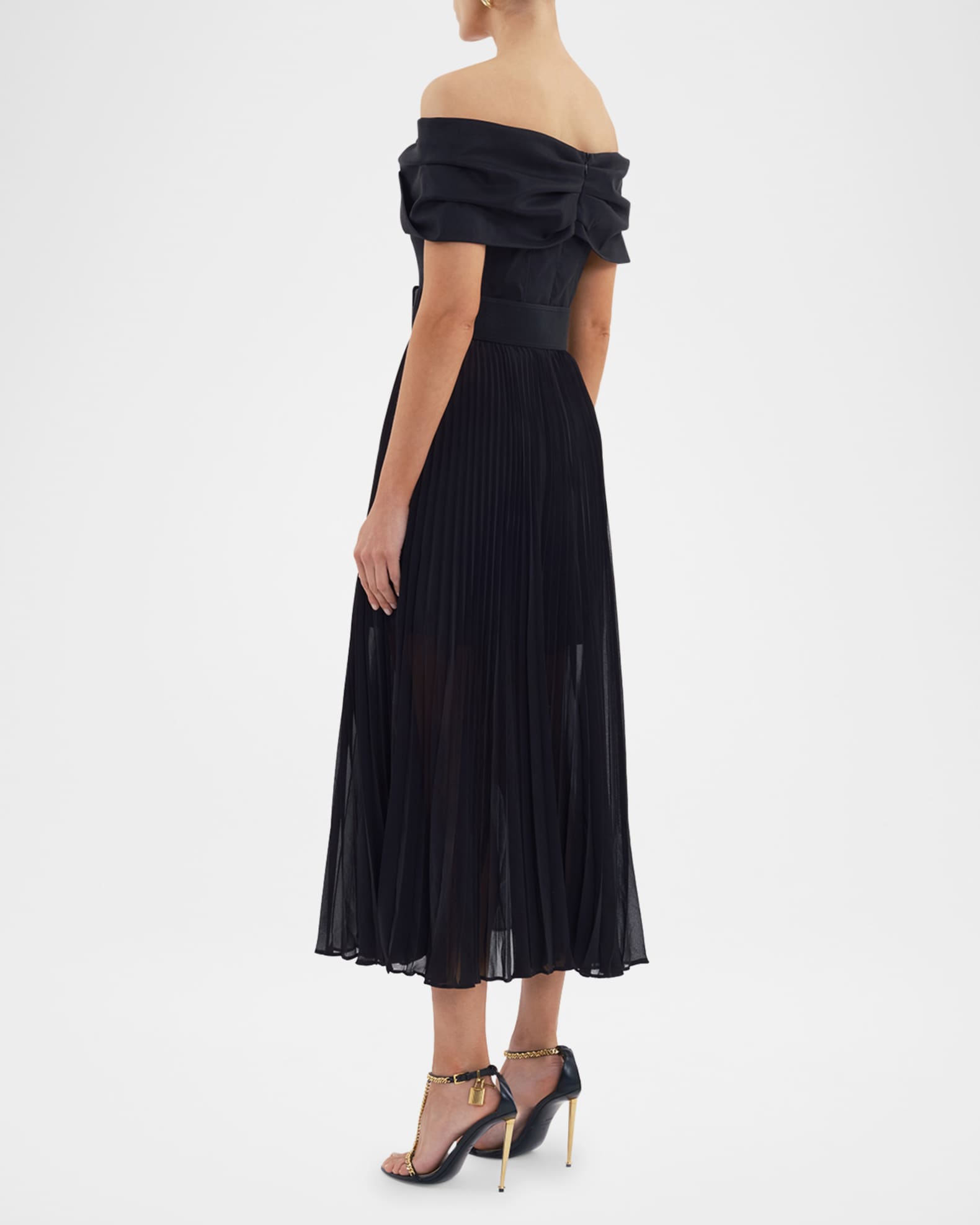 Off shoulder pleated midi dress cheap