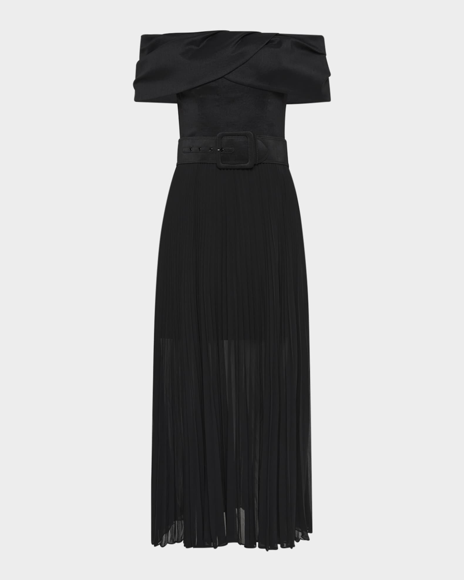 REBECCA VALLANCE Emilie Pleated Off-Shoulder Midi Dress