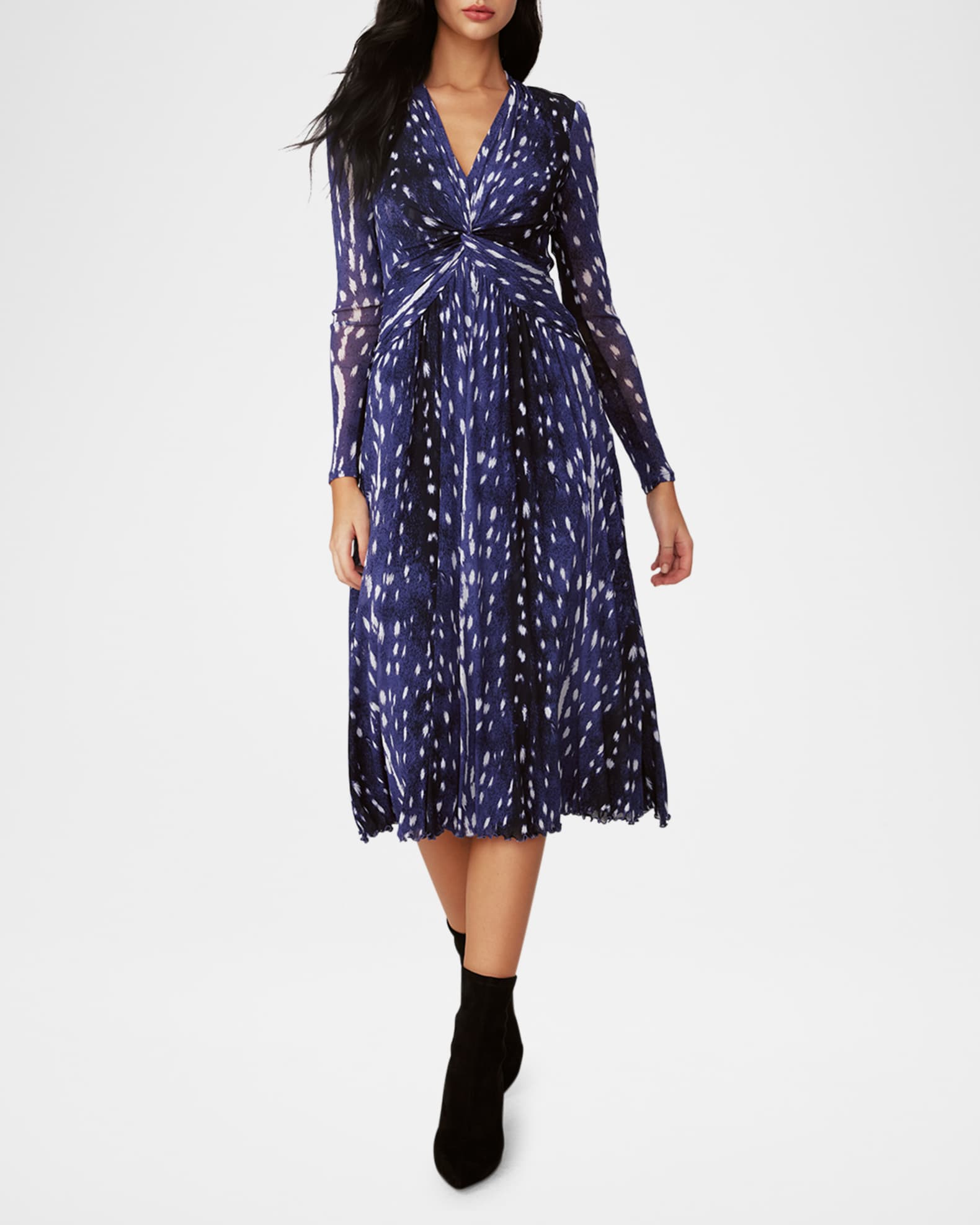Diane von Furstenberg Burton Spotted Twist-Front Midi Dress