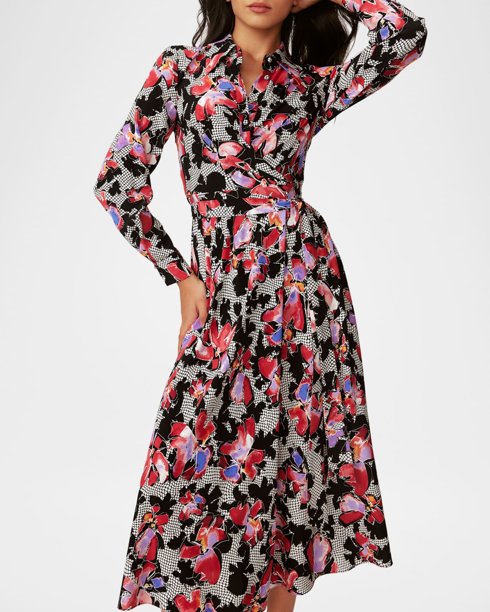 【オープニングセール】 von Diane Furstenberg Shirtdress Wrap Midi Floral-Print Tori ワンピース