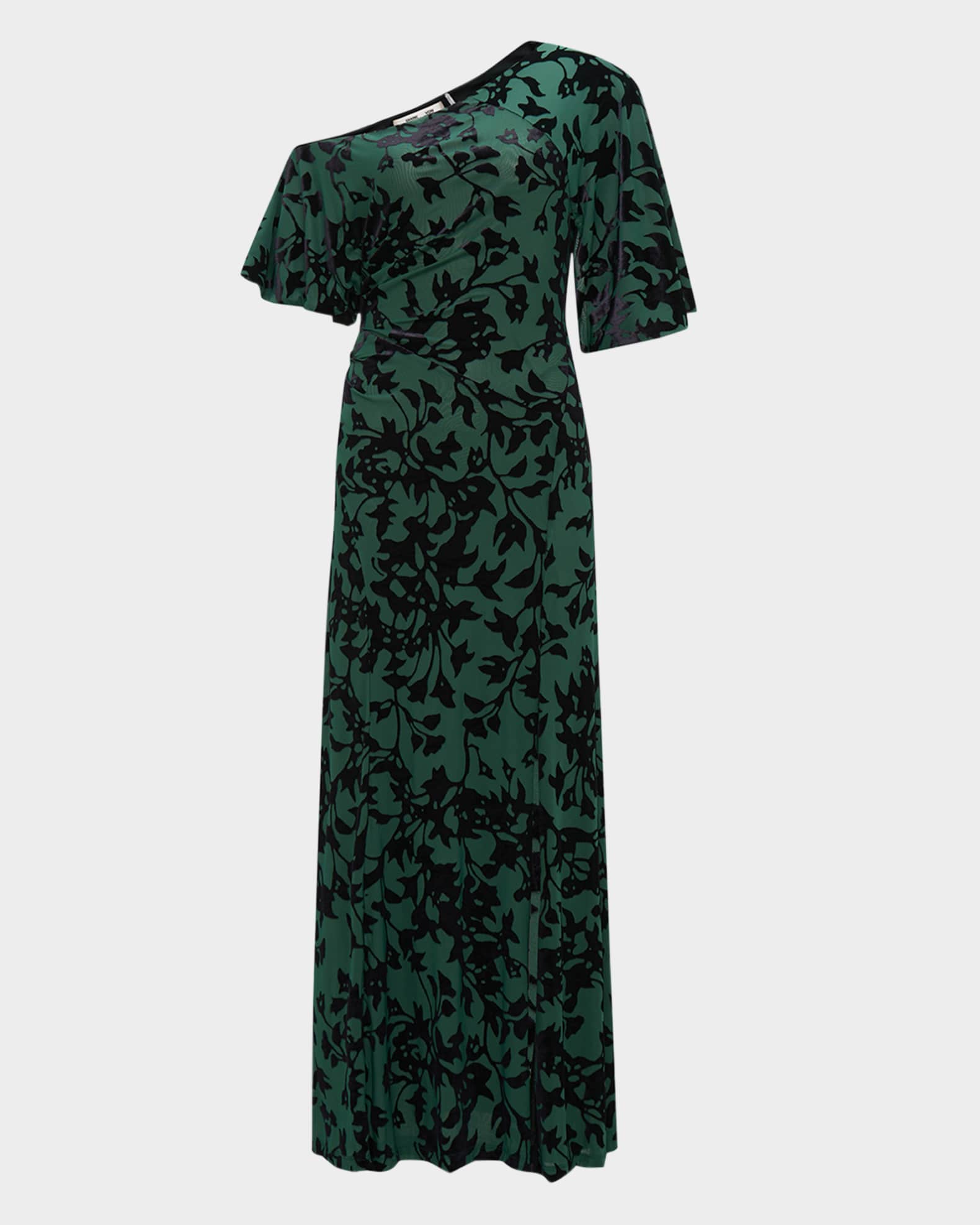 Eleora Flocked One-Shoulder Maxi Dress 0