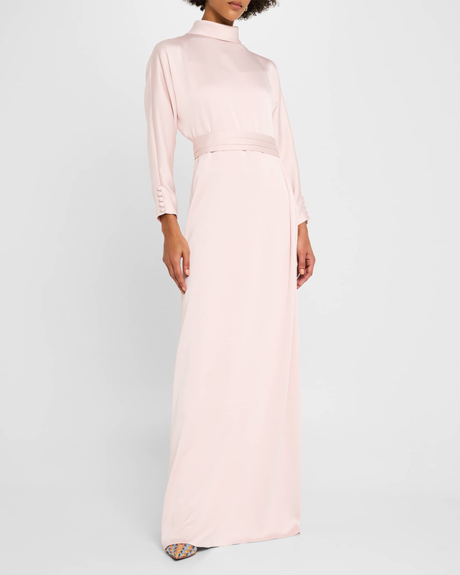 Mock-Neck Crepe Back Satin Gown 1