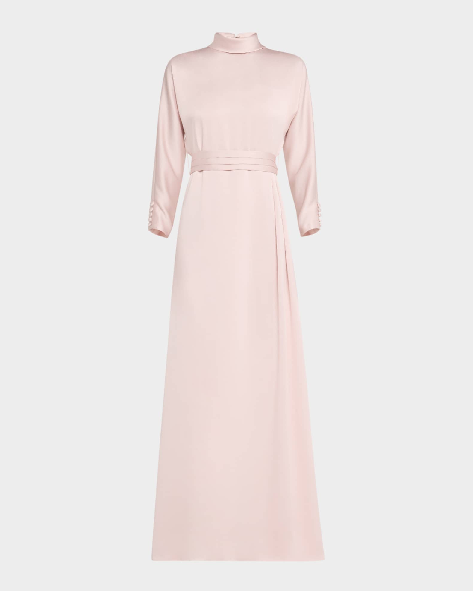 Mock-Neck Crepe Back Satin Gown 0