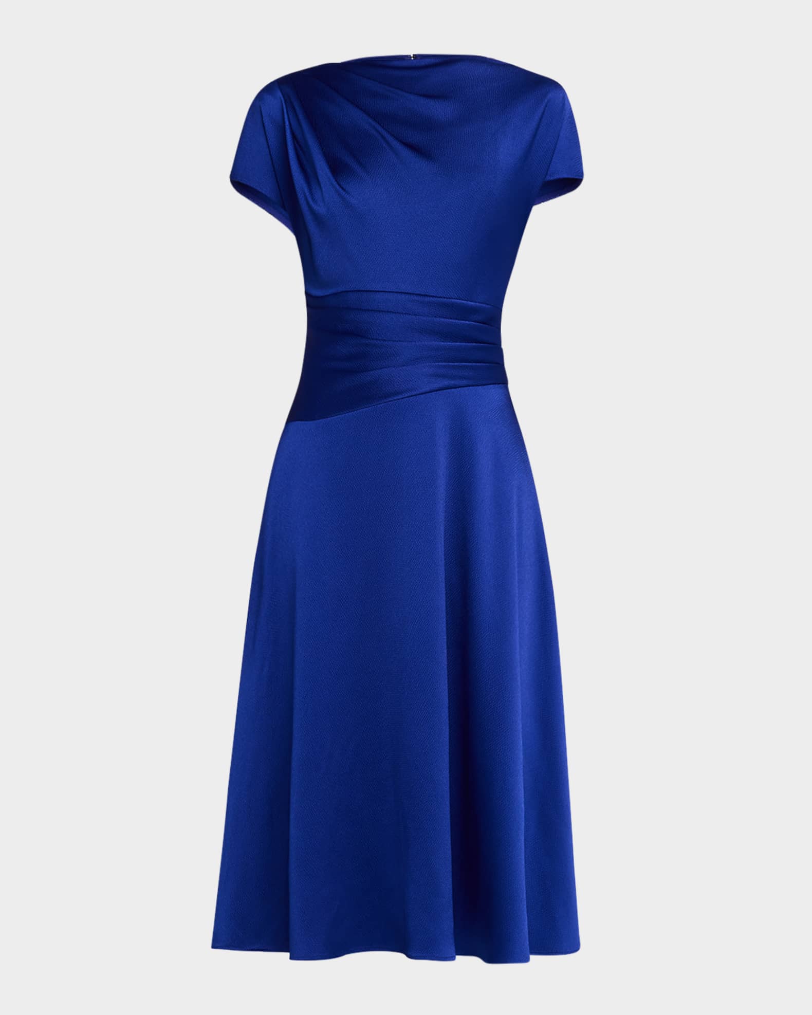 Rickie Freeman for Teri Jon Pleated Hammered Satin Midi Dress Cobalt
