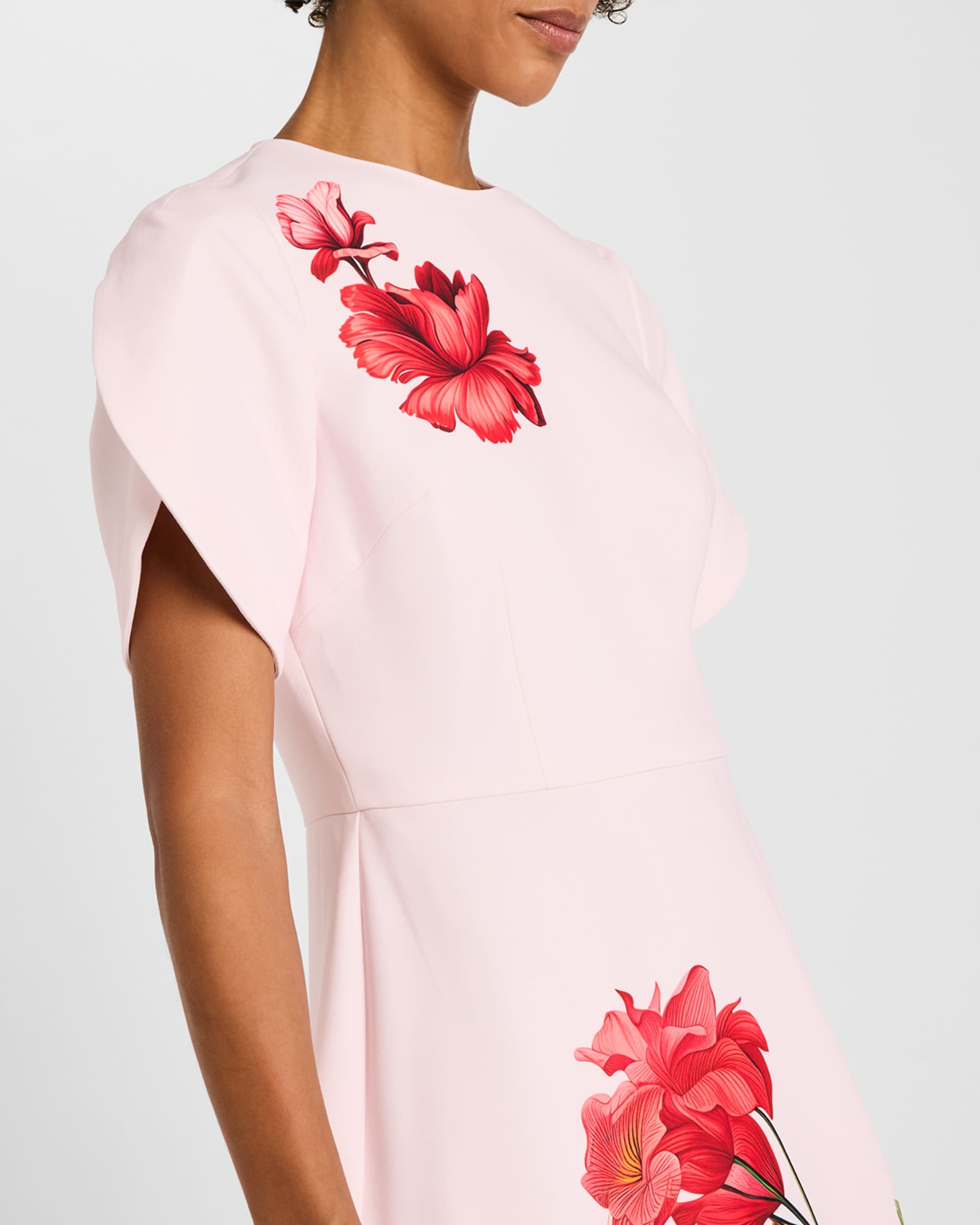 Rickie Freeman for Teri Jon Floral Print Crepe Midi Dress Neiman Marcus