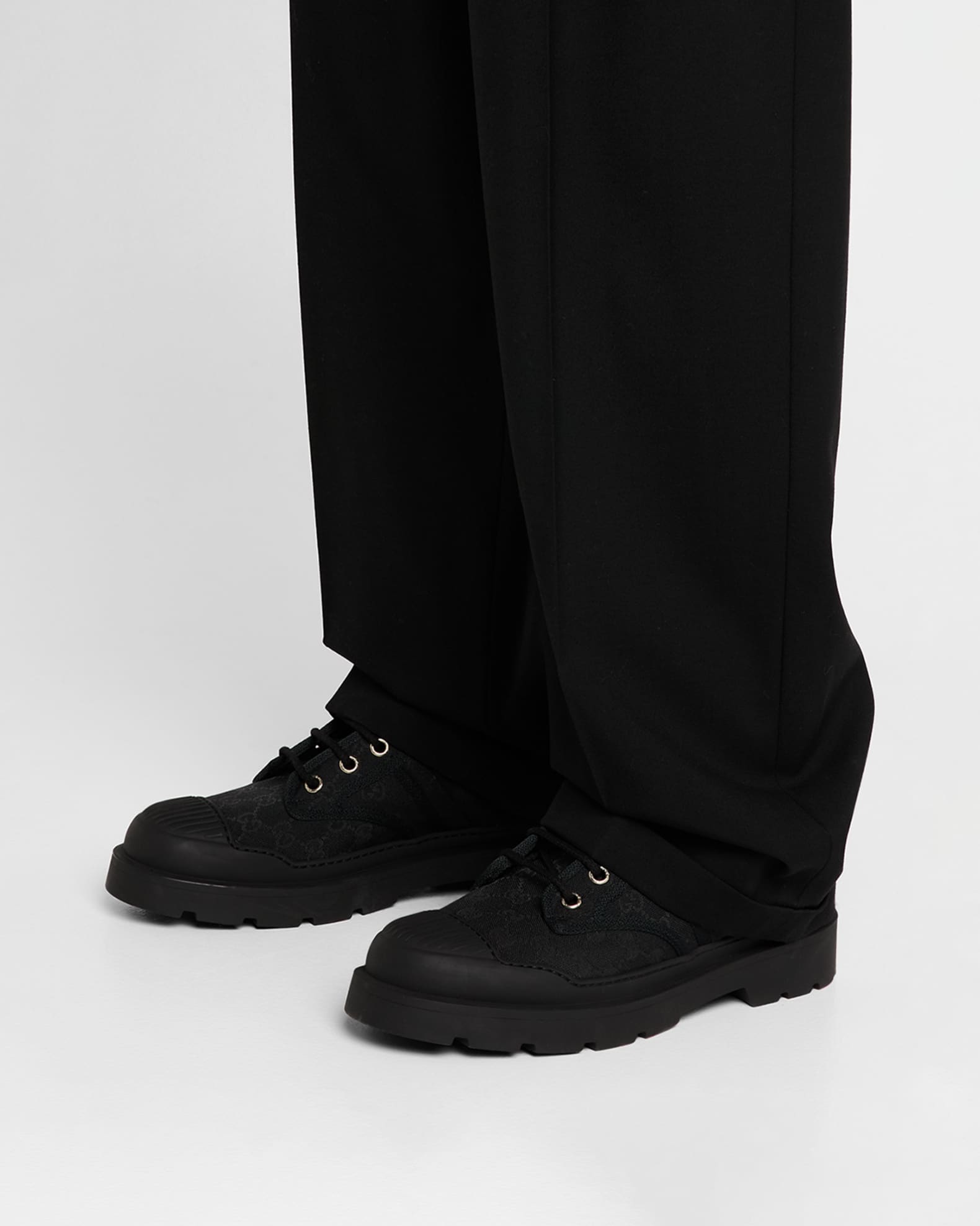 Gucci Men's Sherlin GG Canvas Lace-Up Boots | Neiman Marcus