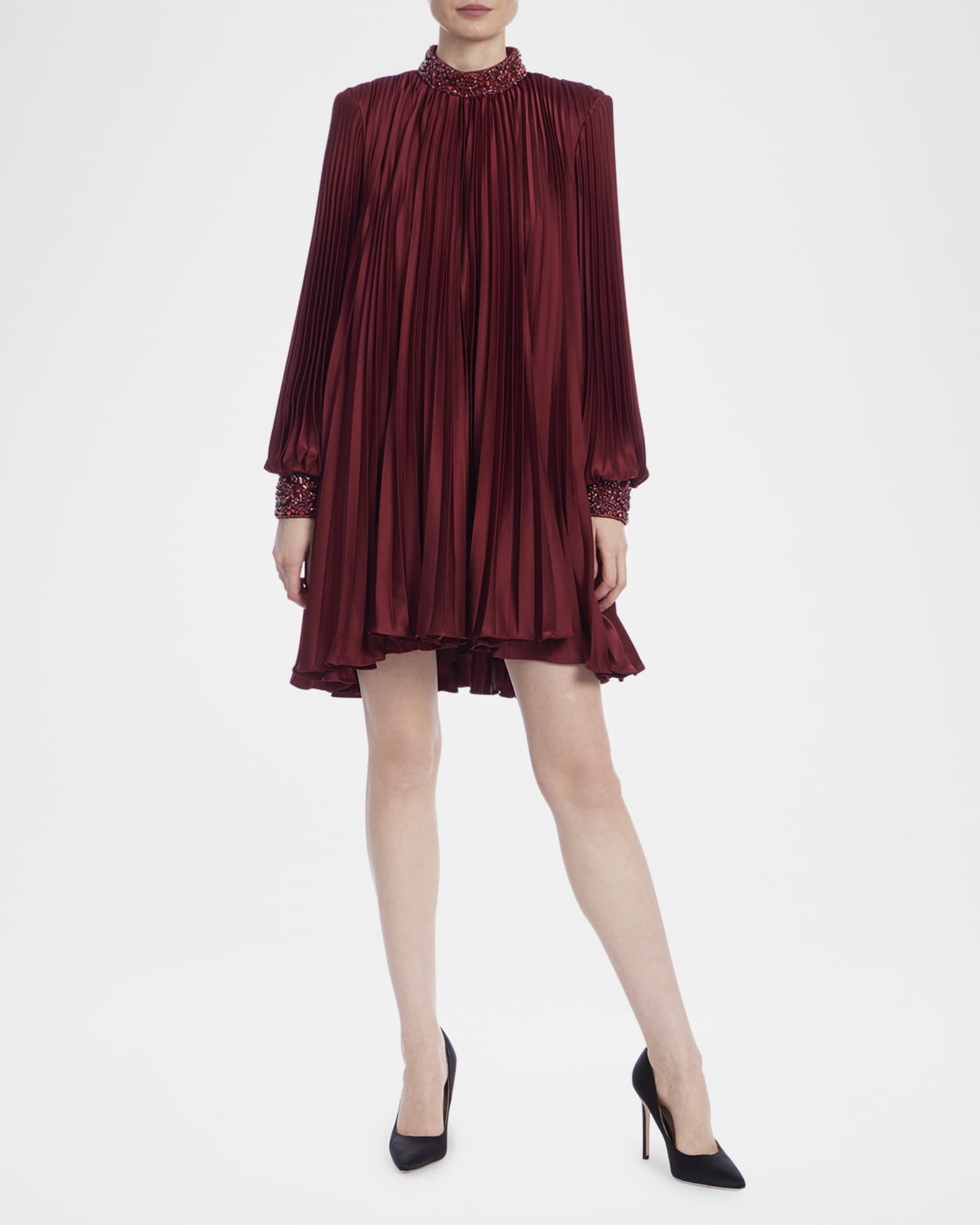 Pleated Bead-Embellished Mini Dress 1