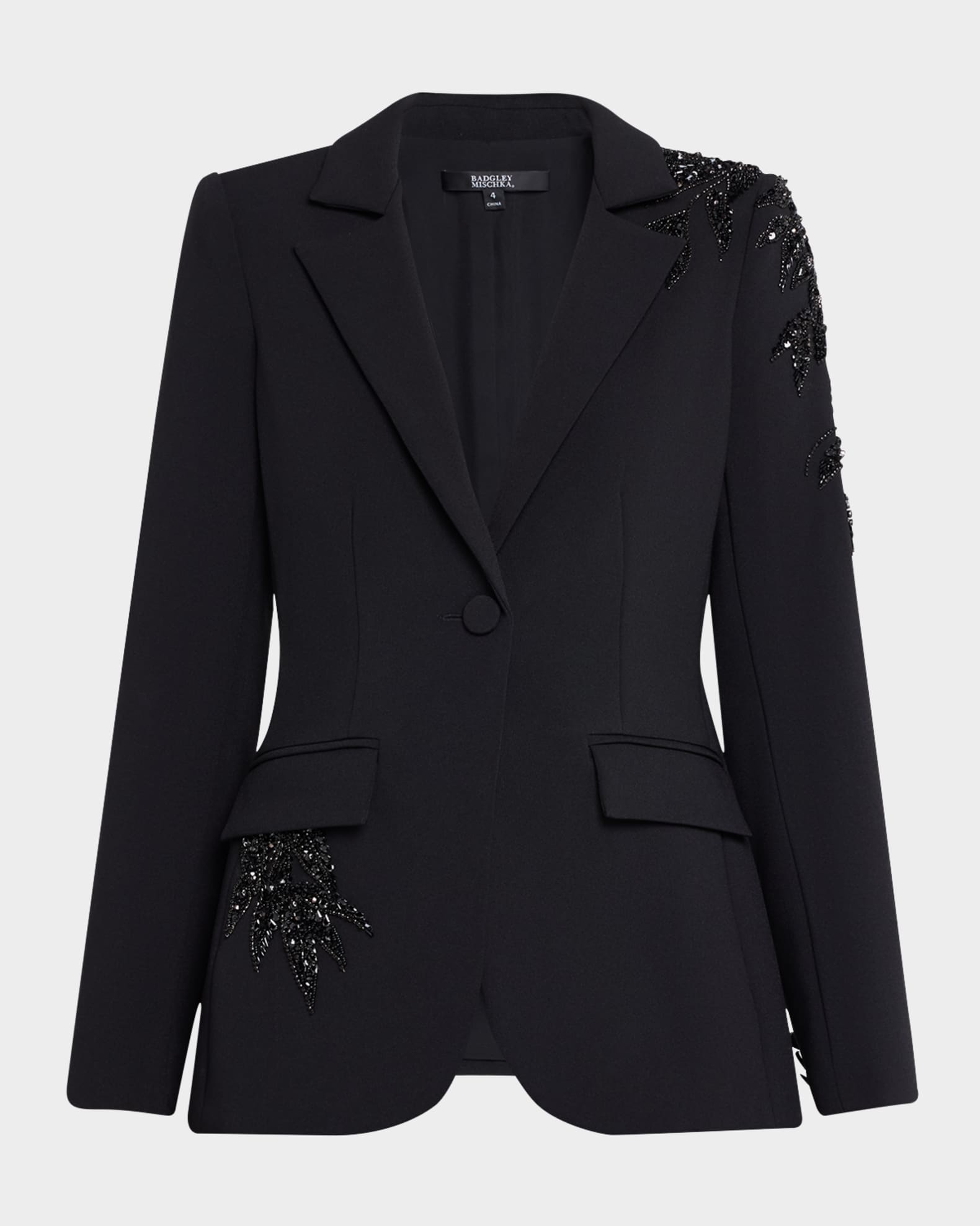 Single-Button Bead Embellished Jacket 0