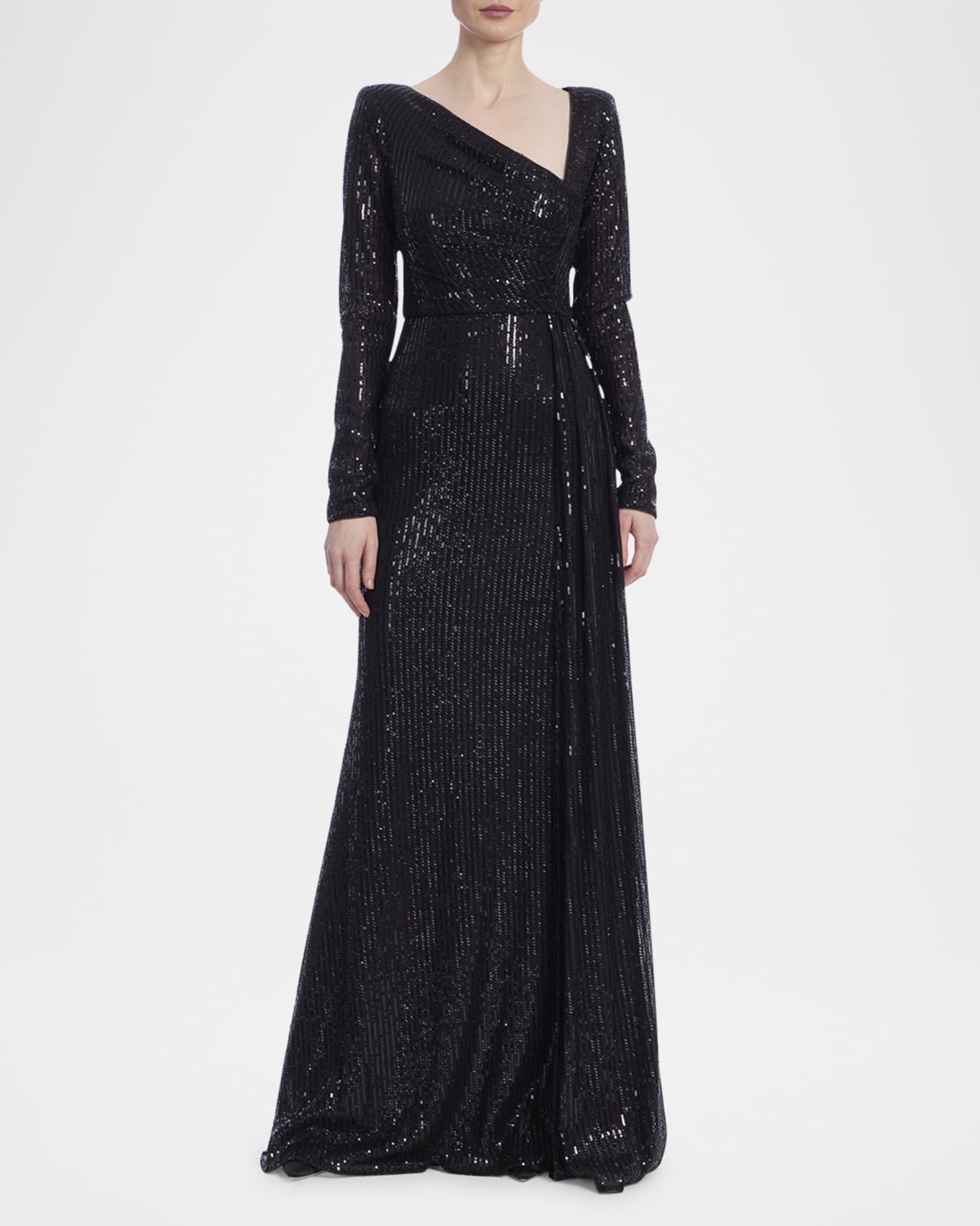 Draped Sequin Striped Gown 1
