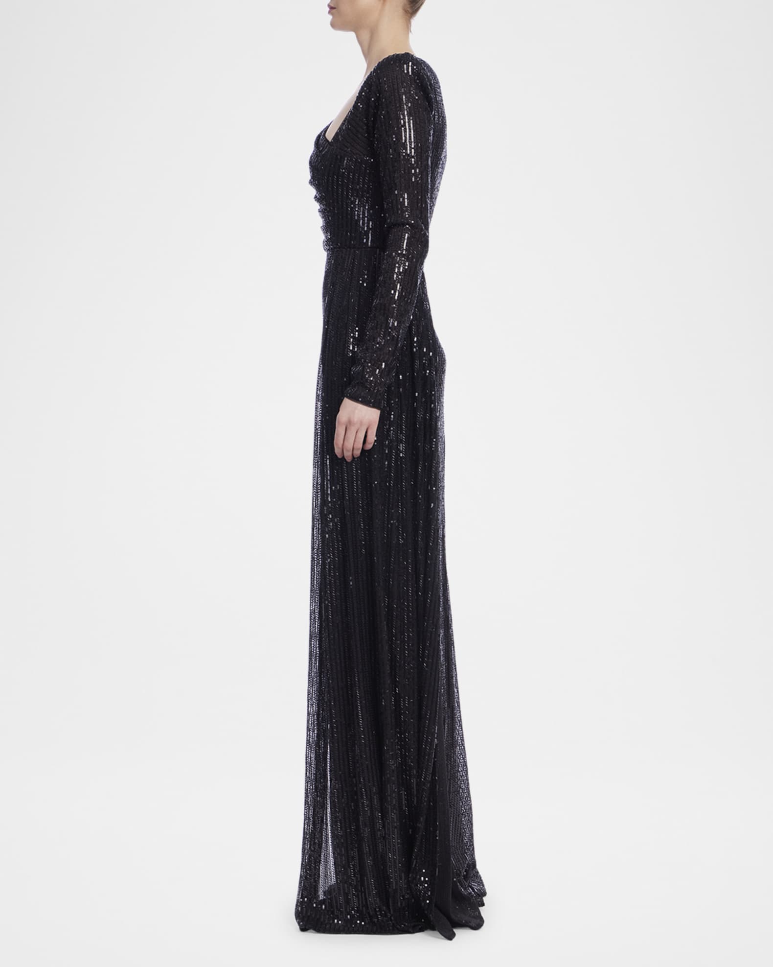 Badgley Mischka Women s Asymmetric Sequin Embellished Long Sleeve Gown