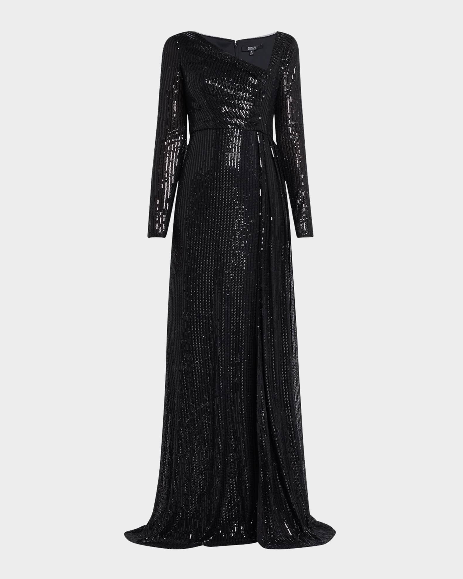 Draped Sequin Striped Gown 0