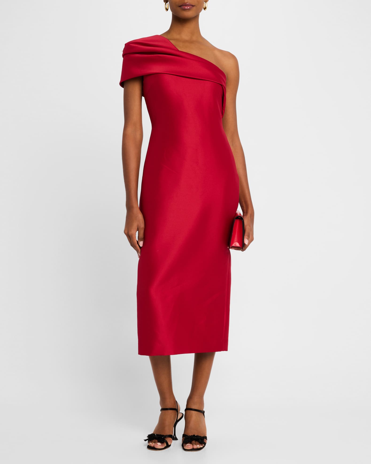Pleated One-Shoulder Midi Dress 1