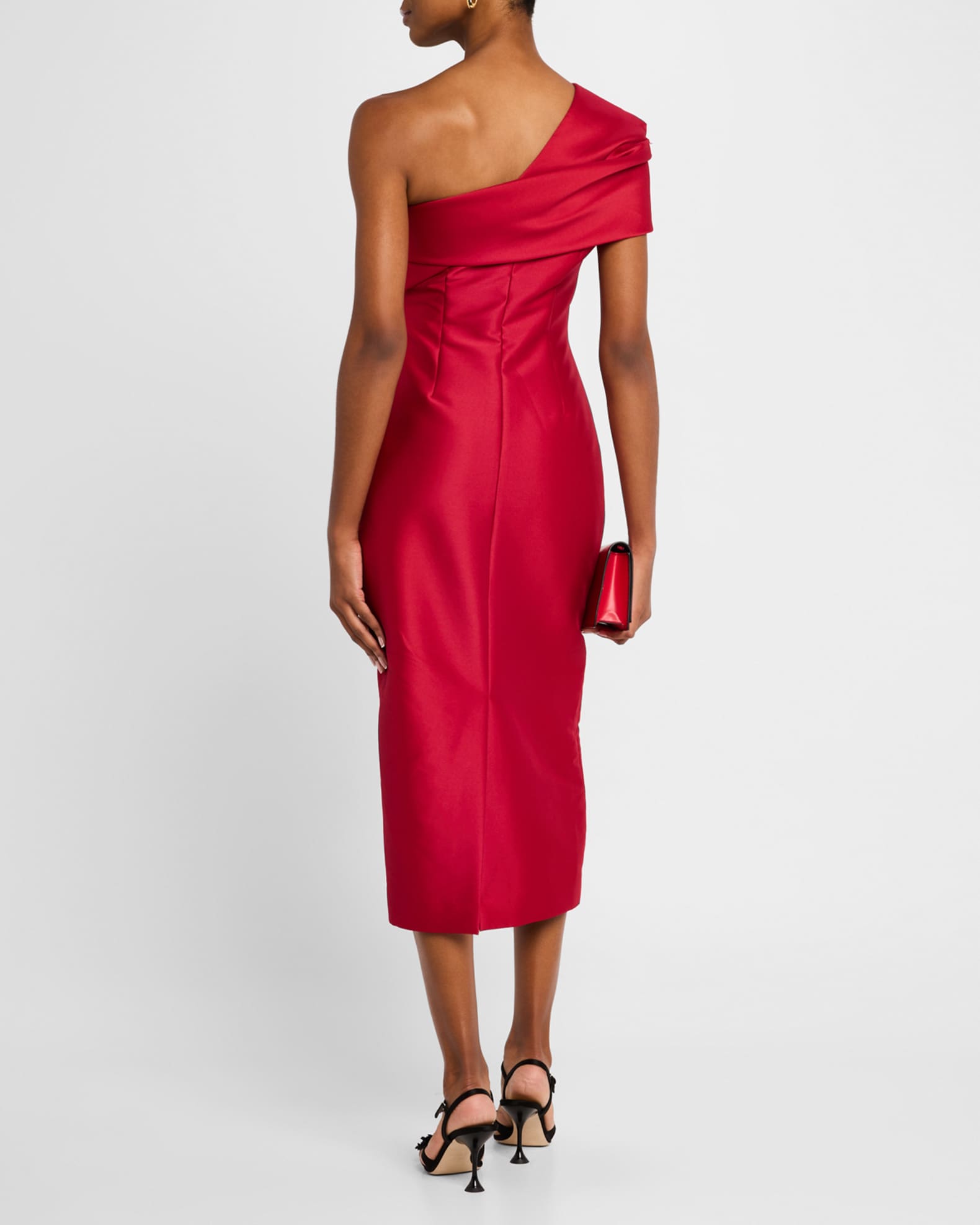 Pleated One Shoulder Midi Dress