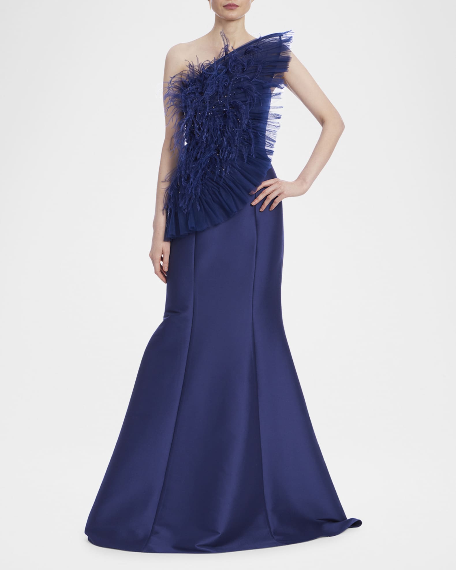 Strapless Feather Ruffle Trumpet Gown 1